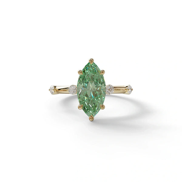 2.5 Ct Fancy Vivid Green Marquise Cut Lab Diamond In Space-Chanel Setting Ring - Nimi