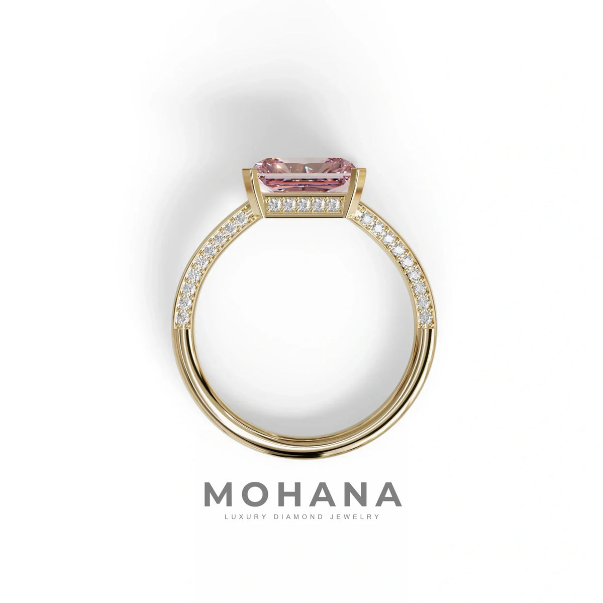 2.5 Ct Pink Radiant Cut Lab Grown Diamond In Pave-Chanel Setting Ring - Maxine