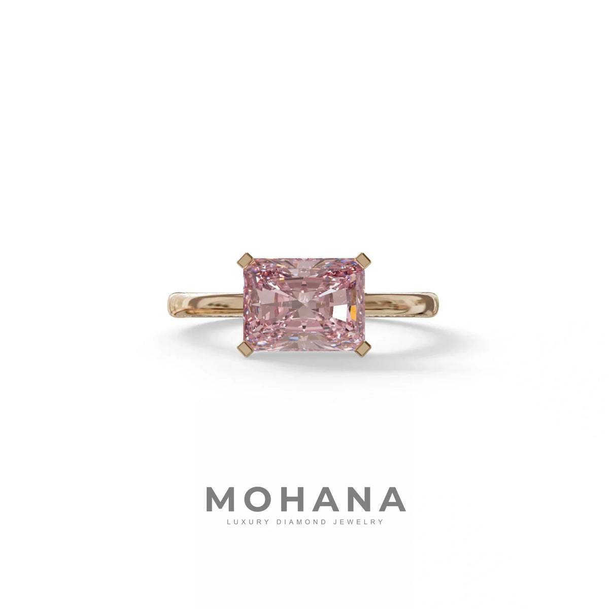 2.5 Ct Pink Radiant Cut Lab Grown Diamond In Pave-Chanel Setting Ring - Maxine - 10K Solid Gold / Rose Gold