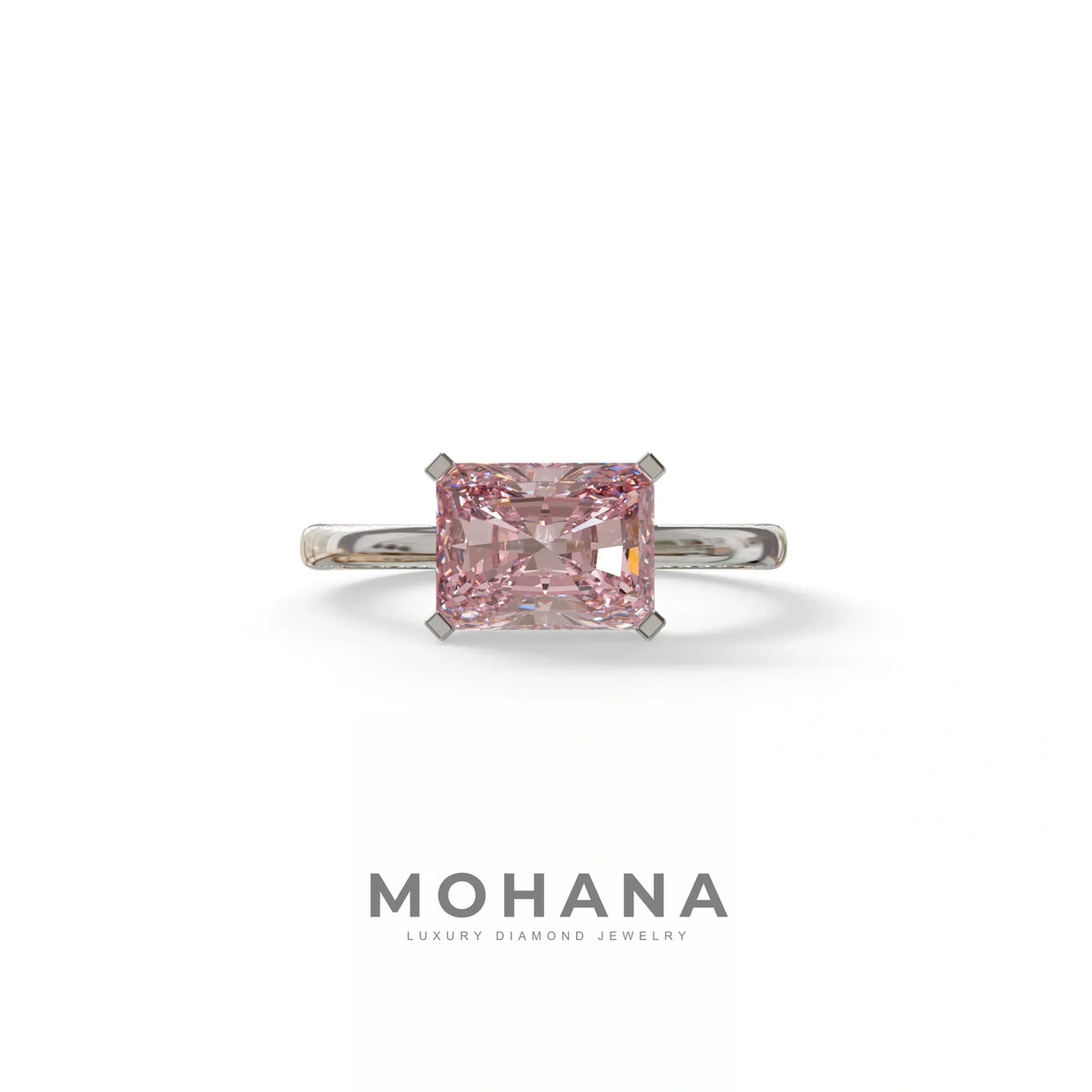 2.5 Ct Pink Radiant Cut Lab Grown Diamond In Pave-Chanel Setting Ring - Maxine - 10K Solid Gold / White Gold