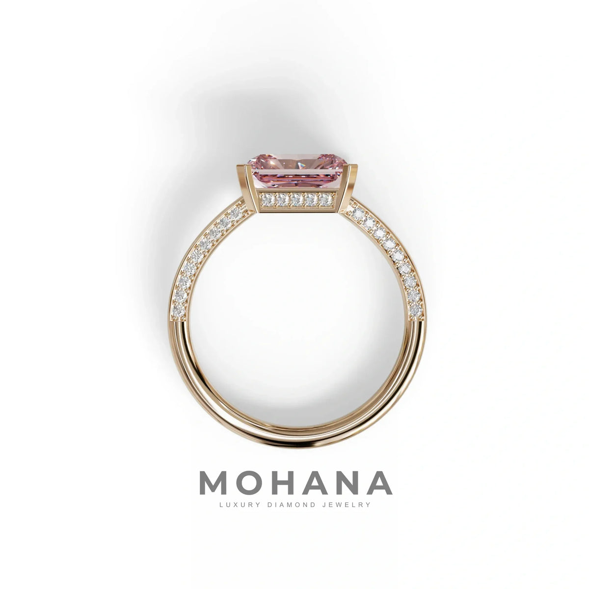 2.5 Ct Pink Radiant Cut Lab Grown Diamond In Pave-Chanel Setting Ring - Maxine