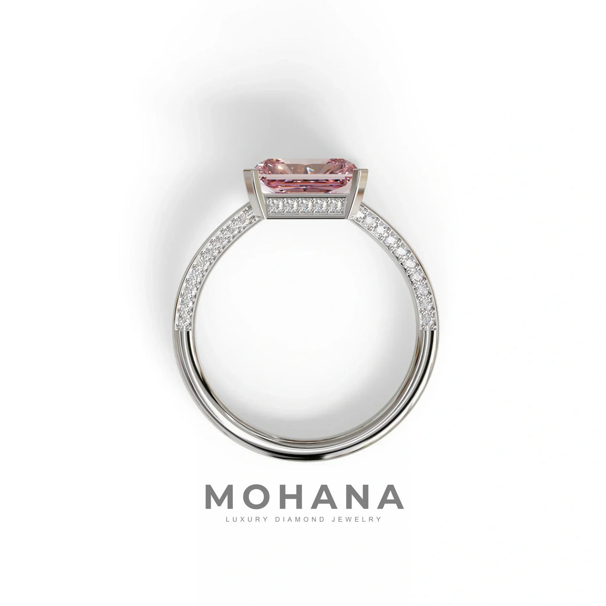 2.5 Ct Pink Radiant Cut Lab Grown Diamond In Pave-Chanel Setting Ring - Maxine