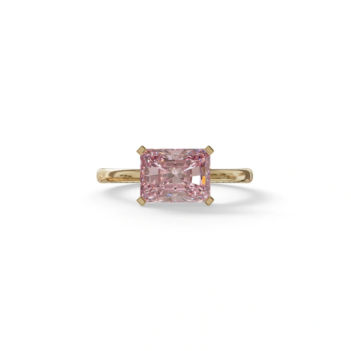 2.5 Ct Pink Radiant Cut Lab Grown Diamond In Pave-Chanel Setting Ring - Maxine - 10K Solid Gold / Yellow Gold
