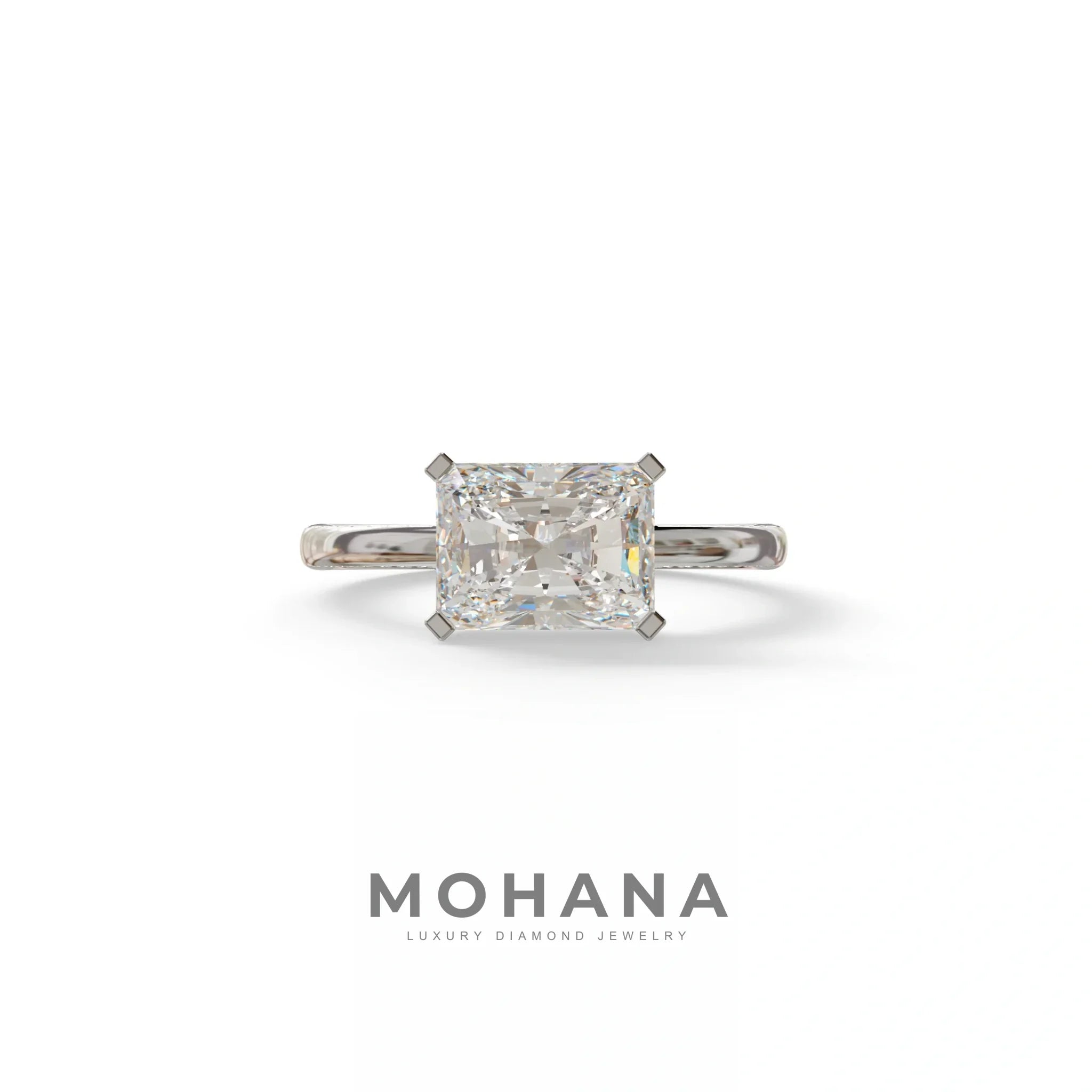 2.5 Ct Radiant Cut Lab Diamond In Pave-Chanel Setting Ring - Maxine - 10K Solid Gold / White Gold
