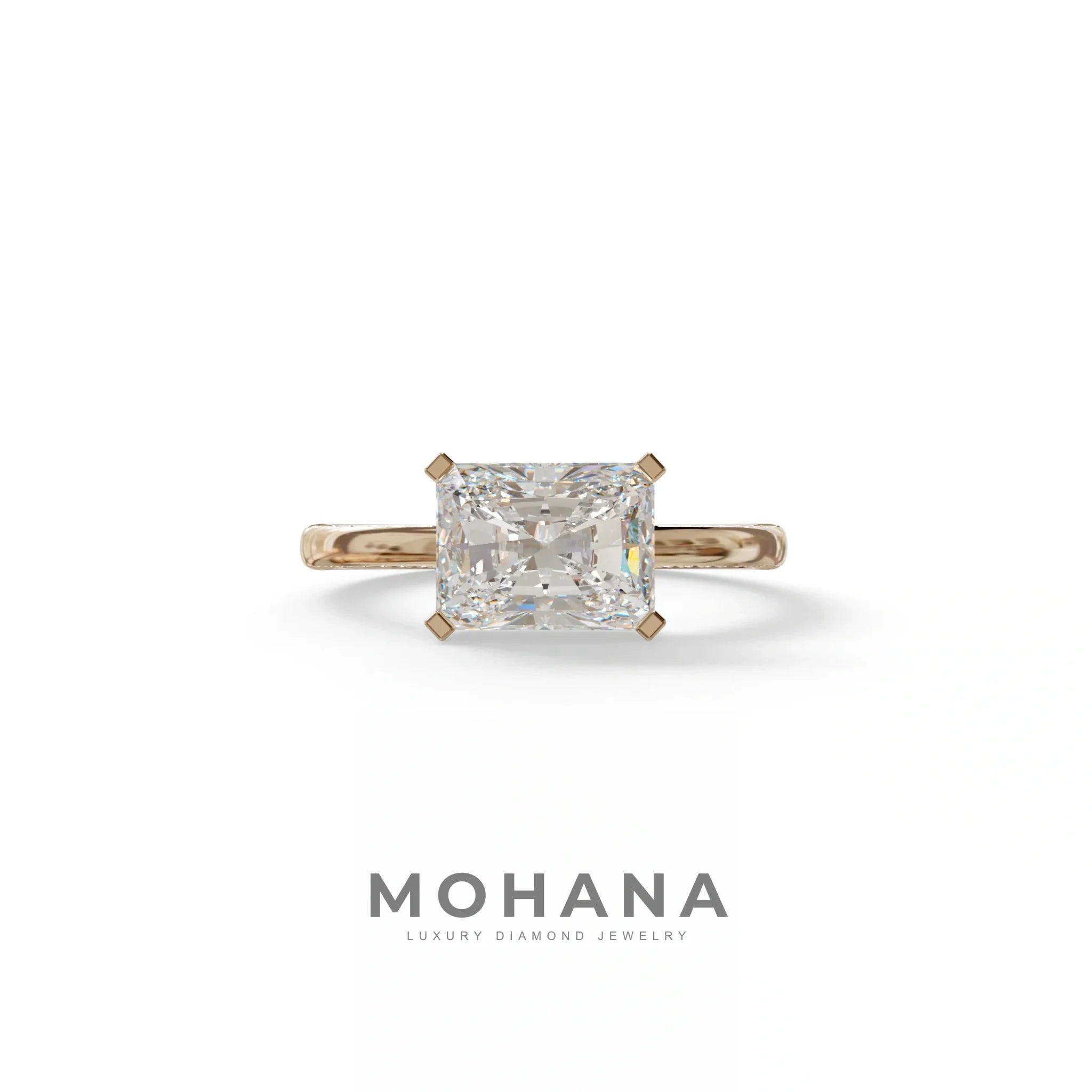2.5 Ct Radiant Cut Lab Diamond In Pave-Chanel Setting Ring - Maxine - 10K Solid Gold / Rose Gold