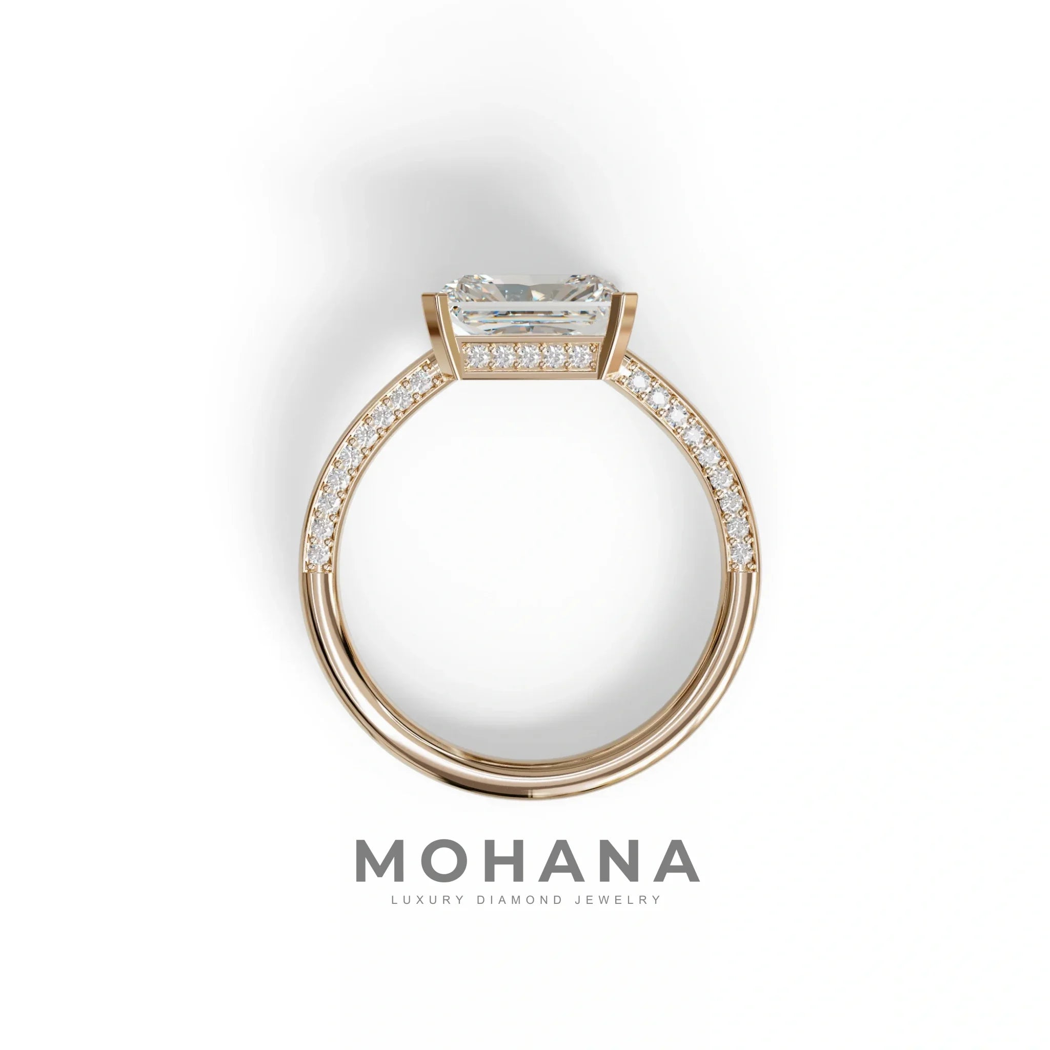 2.5 Ct Radiant Cut Lab Diamond In Pave-Chanel Setting Ring - Maxine