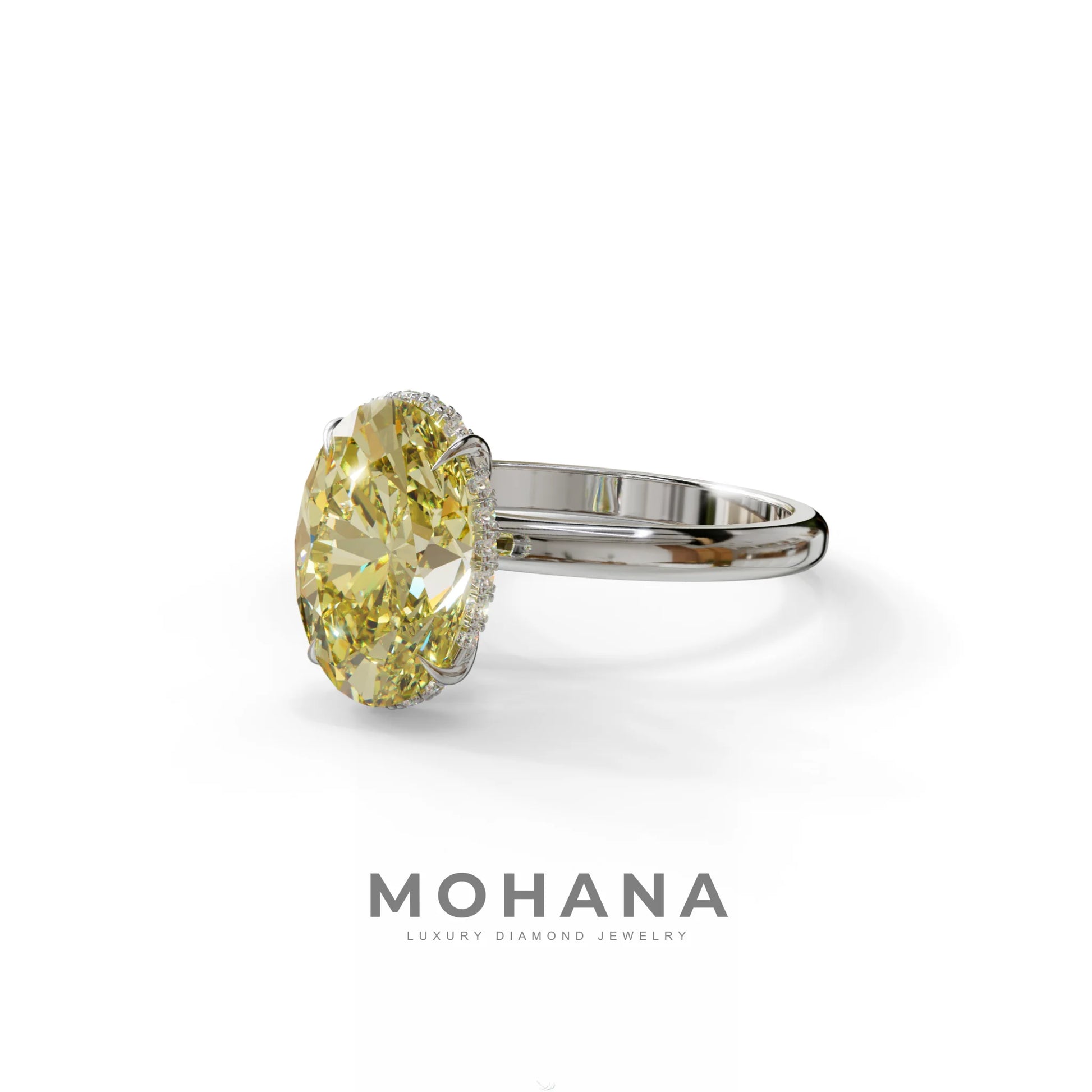 2.5 Carat Yellow Oval Cut Hidden Halo Lab Diamond Ring - Mi Amor
