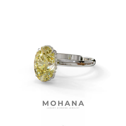 2.5 Carat Yellow Oval Cut Hidden Halo Lab Diamond Ring - Mi Amor