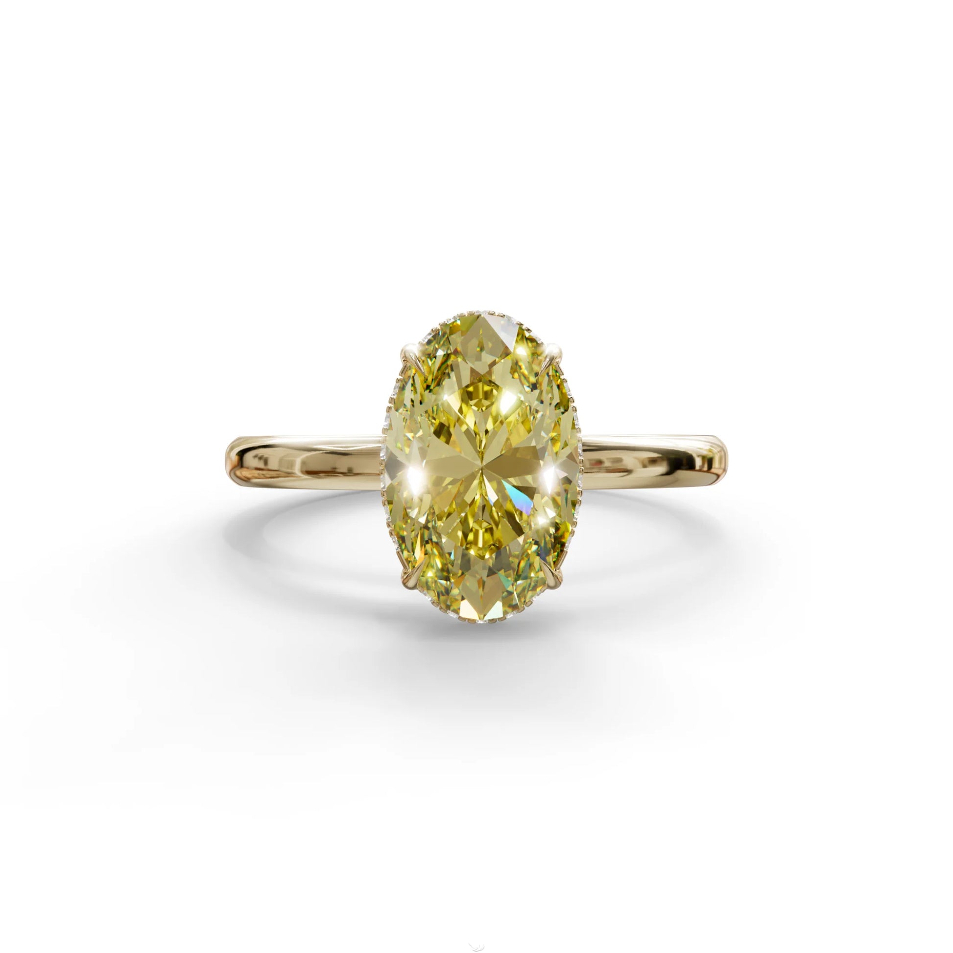 2.5 Carat Yellow Oval Cut Hidden Halo Lab Diamond Ring - Mi Amor - 10K Solid Gold / Yellow Gold