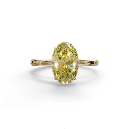 2.5 Carat Yellow Oval Cut Hidden Halo Lab Diamond Ring - Mi Amor - 10K Solid Gold / Yellow Gold