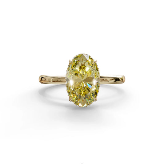 2.5 Carat Yellow Oval Cut Hidden Halo Lab Diamond Ring - Mi Amor - 10K Solid Gold / Yellow Gold