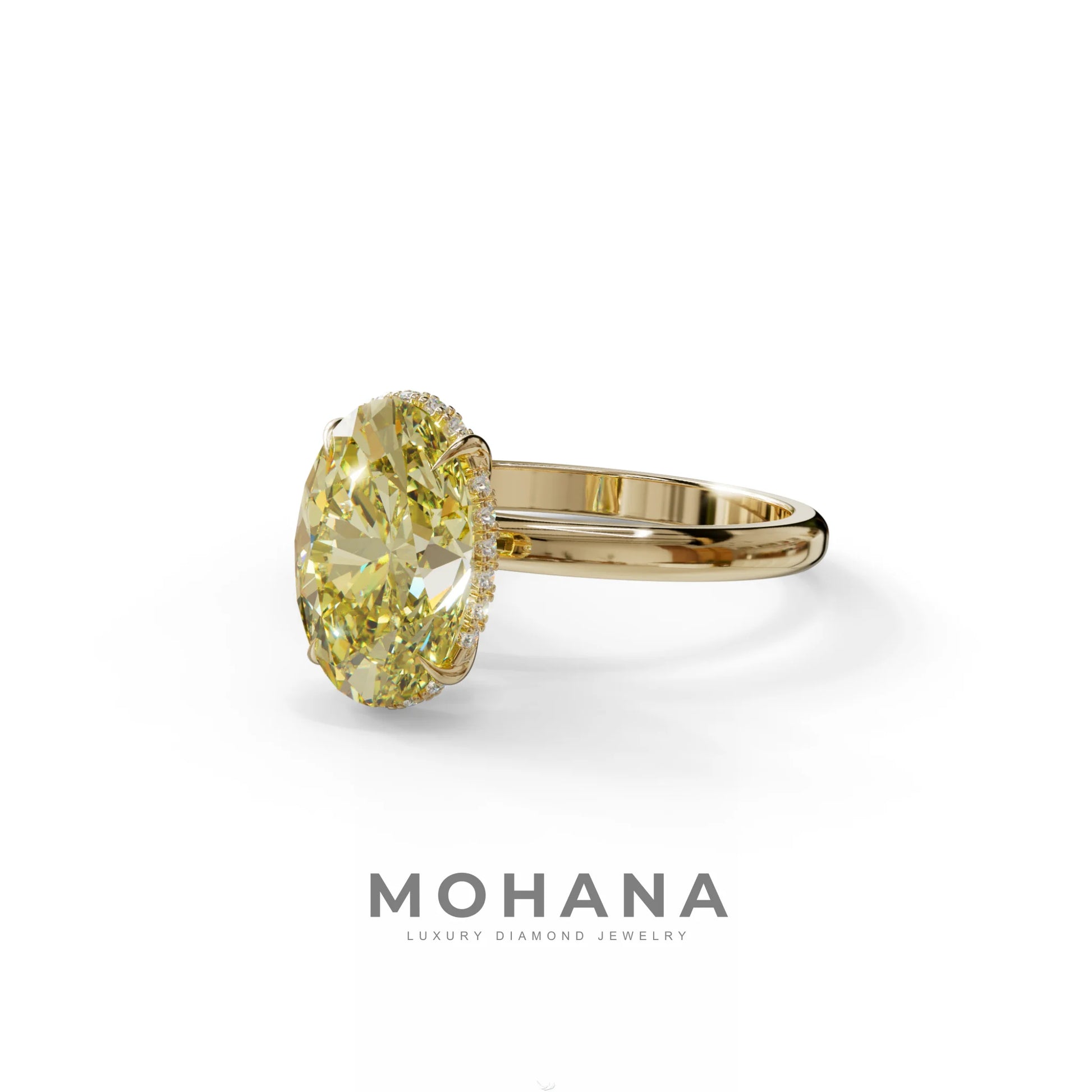 2.5 Carat Yellow Oval Cut Hidden Halo Lab Diamond Ring - Mi Amor