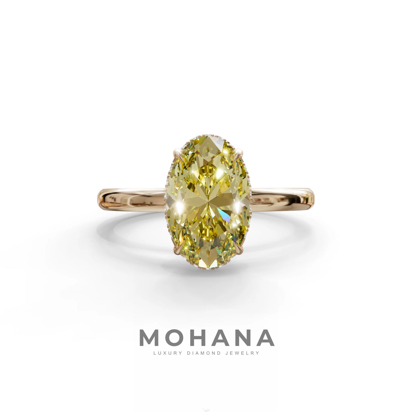 2.5 Carat Yellow Oval Cut Hidden Halo Lab Diamond Ring - Mi Amor - 10K Solid Gold / Rose Gold