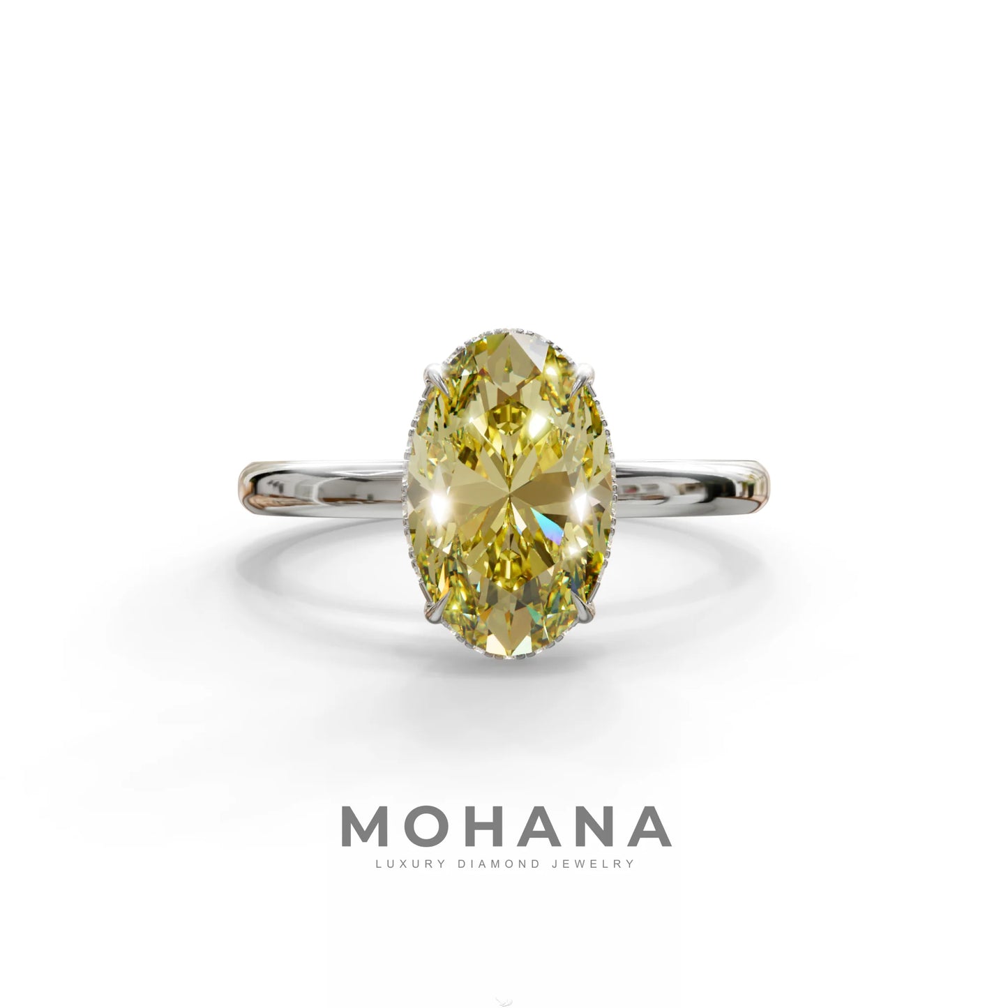 2.5 Carat Yellow Oval Cut Hidden Halo Lab Diamond Ring - Mi Amor - 10K Solid Gold / White Gold