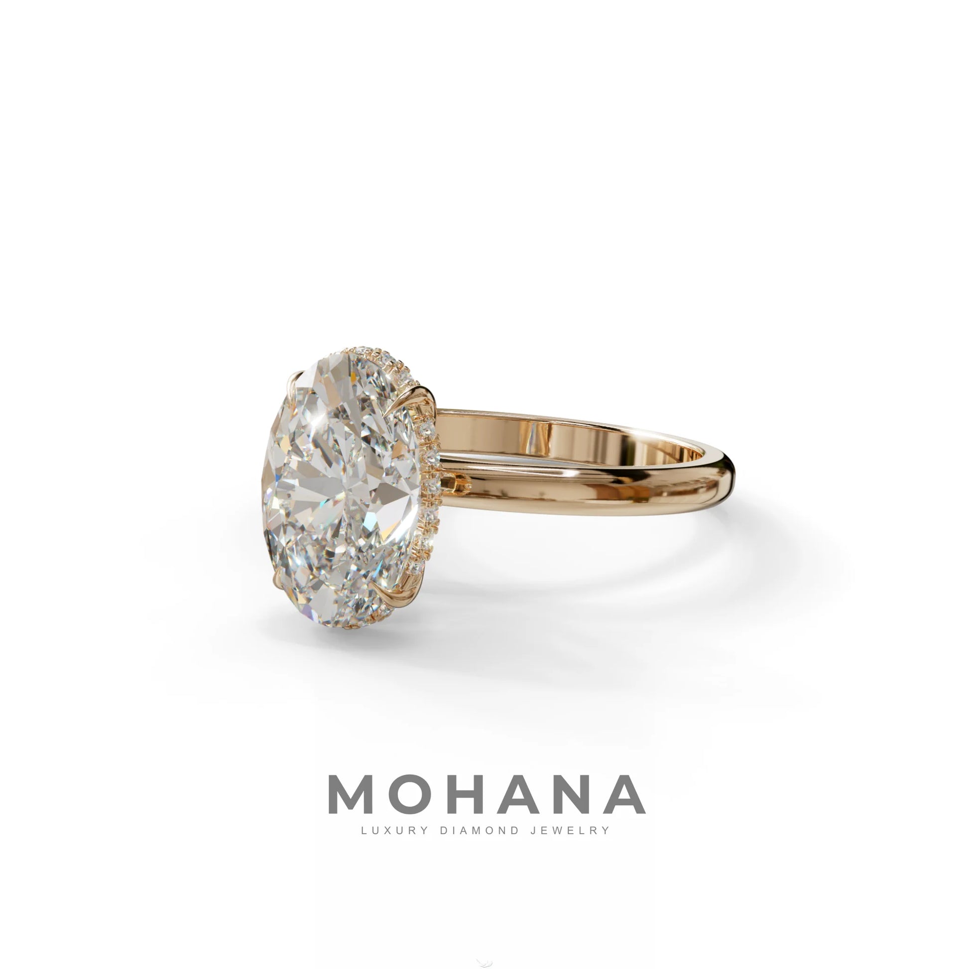 E VVS 2.5 Carat Oval Cut Hidden Halo Lab Diamond Ring - Mi Amor