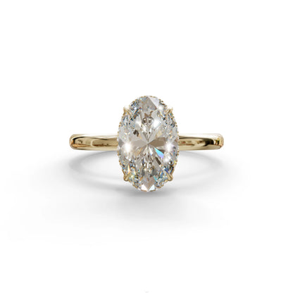 E VVS 2.5 Carat Oval Cut Hidden Halo Lab Diamond Ring - Mi Amor - 10K Solid Gold / Yellow Gold