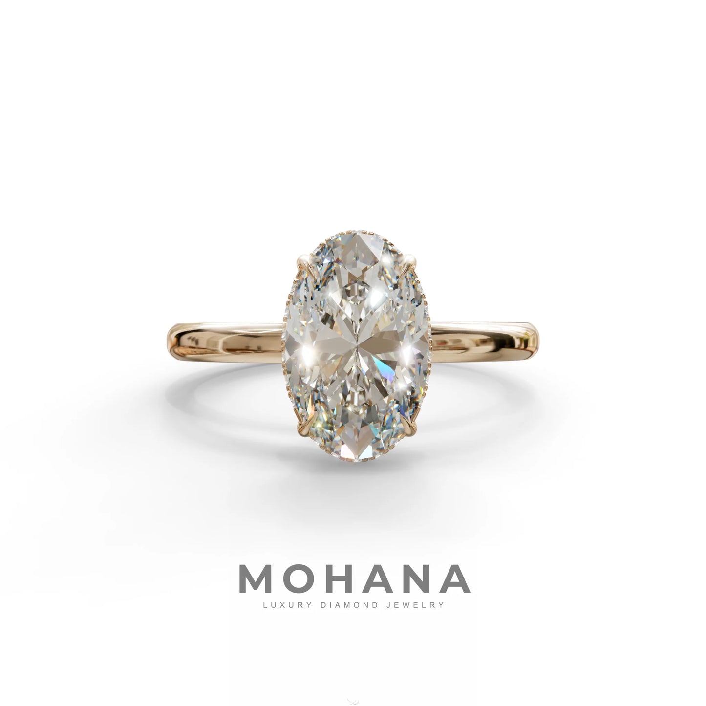 E VVS 2.5 Carat Oval Cut Hidden Halo Lab Diamond Ring - Mi Amor - 10K Solid Gold / Rose Gold