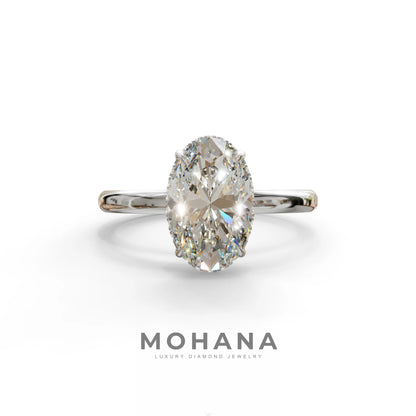 E VVS 2.5 Carat Oval Cut Hidden Halo Lab Diamond Ring - Mi Amor - 10K Solid Gold / White Gold