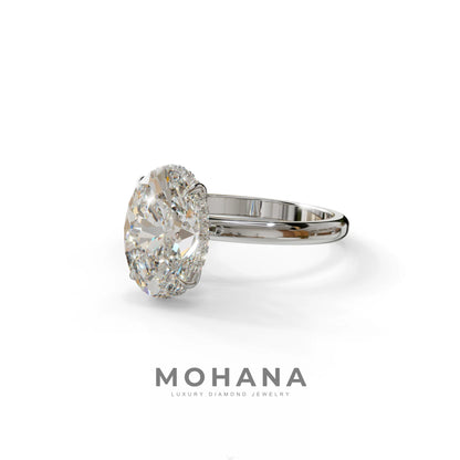 E VVS 2.5 Carat Oval Cut Hidden Halo Lab Diamond Ring - Mi Amor