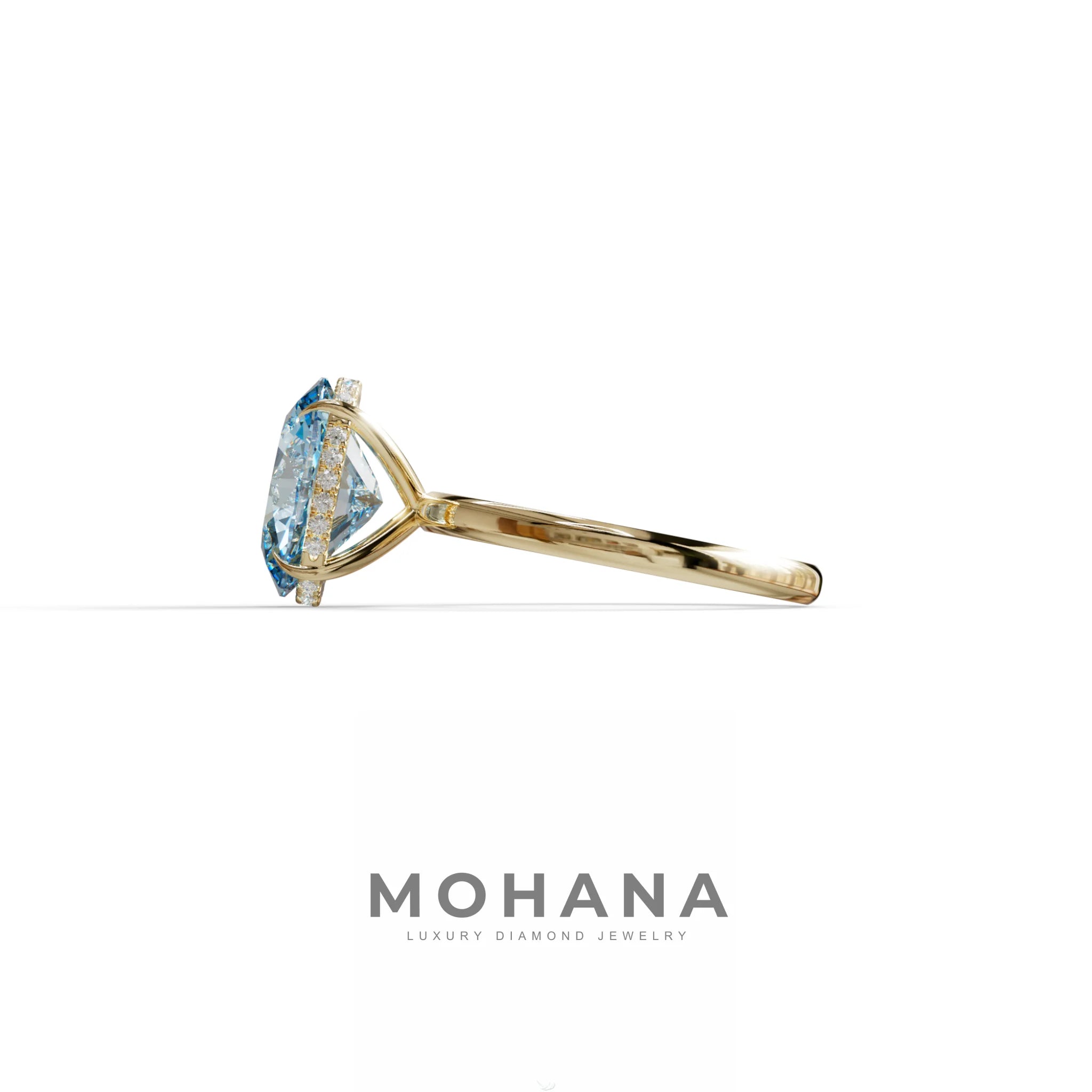 2.5 Carat Blue Oval Cut Hidden Halo Lab Diamond Ring - Mi Amor