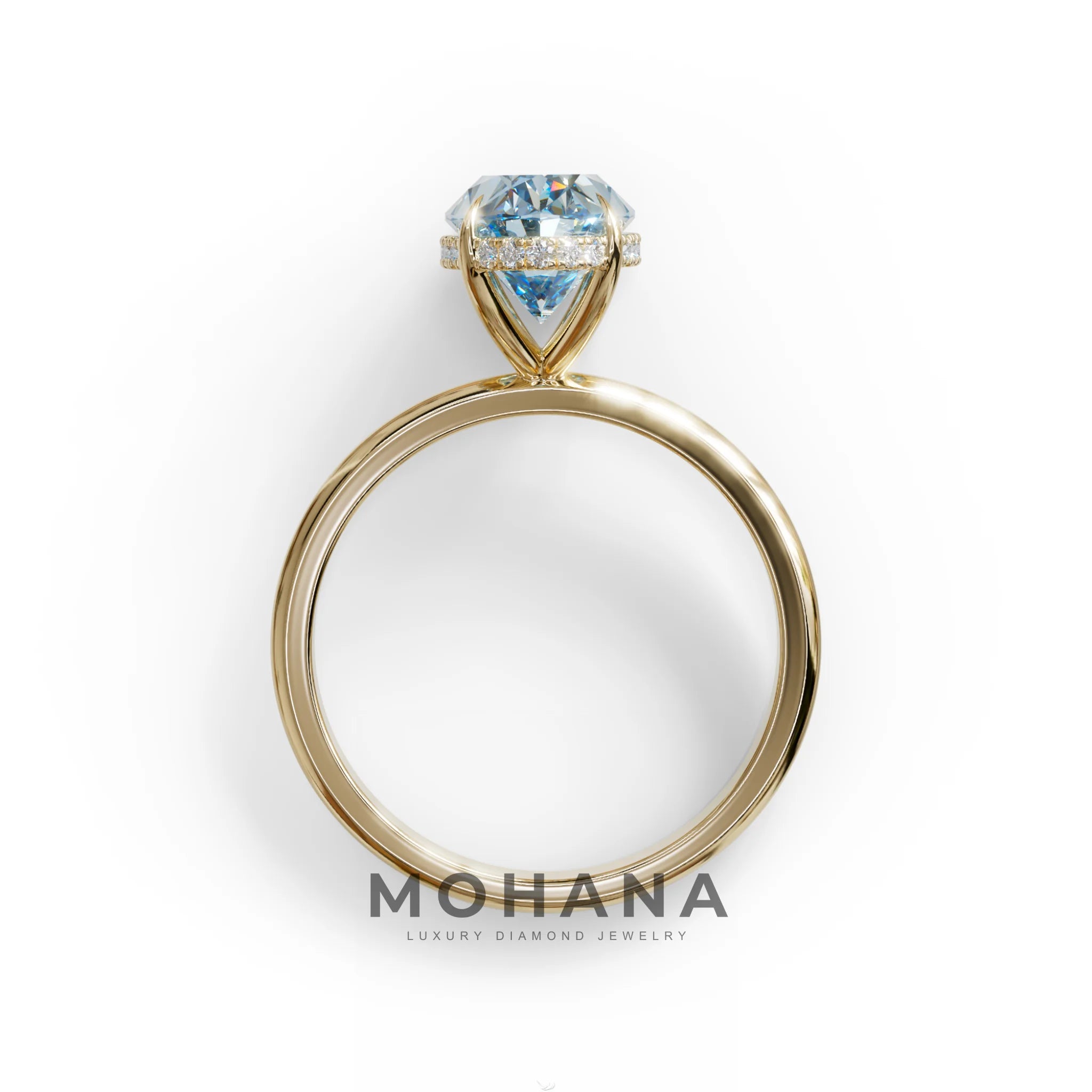 2.5 Carat Blue Oval Cut Hidden Halo Lab Diamond Ring - Mi Amor