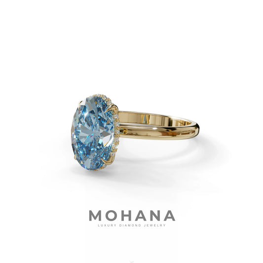 2.5 Carat Blue Oval Cut Hidden Halo Lab Diamond Ring - Mi Amor