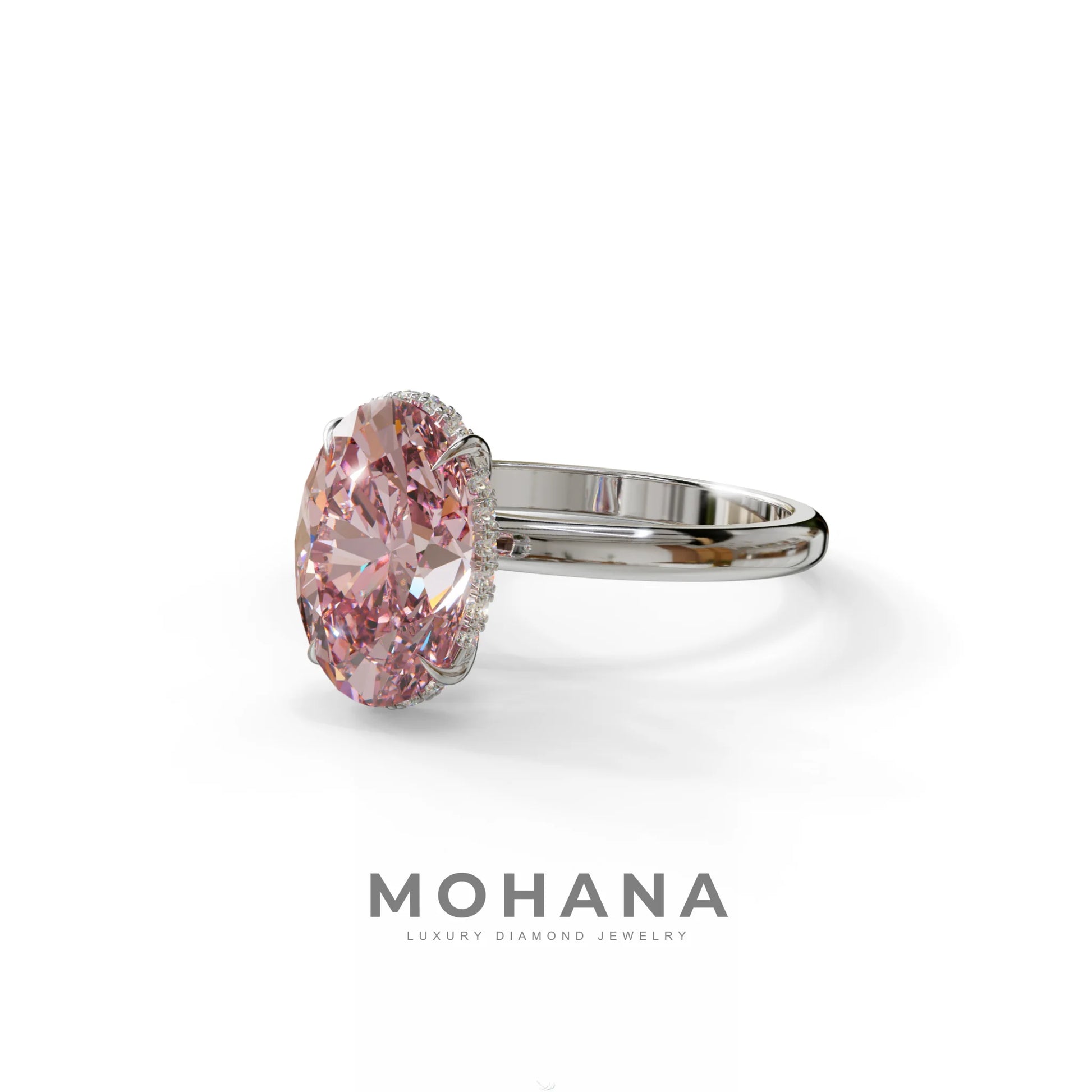 2.5 Carat Pink Oval Cut Hidden Halo Lab Diamond Ring - Mi Amor