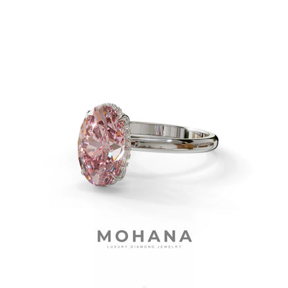 2.5 Carat Pink Oval Cut Hidden Halo Lab Diamond Ring - Mi Amor