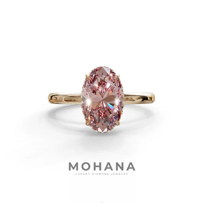 2.5 Carat Pink Oval Cut Hidden Halo Lab Diamond Ring - Mi Amor - 10K Solid Gold / Rose Gold