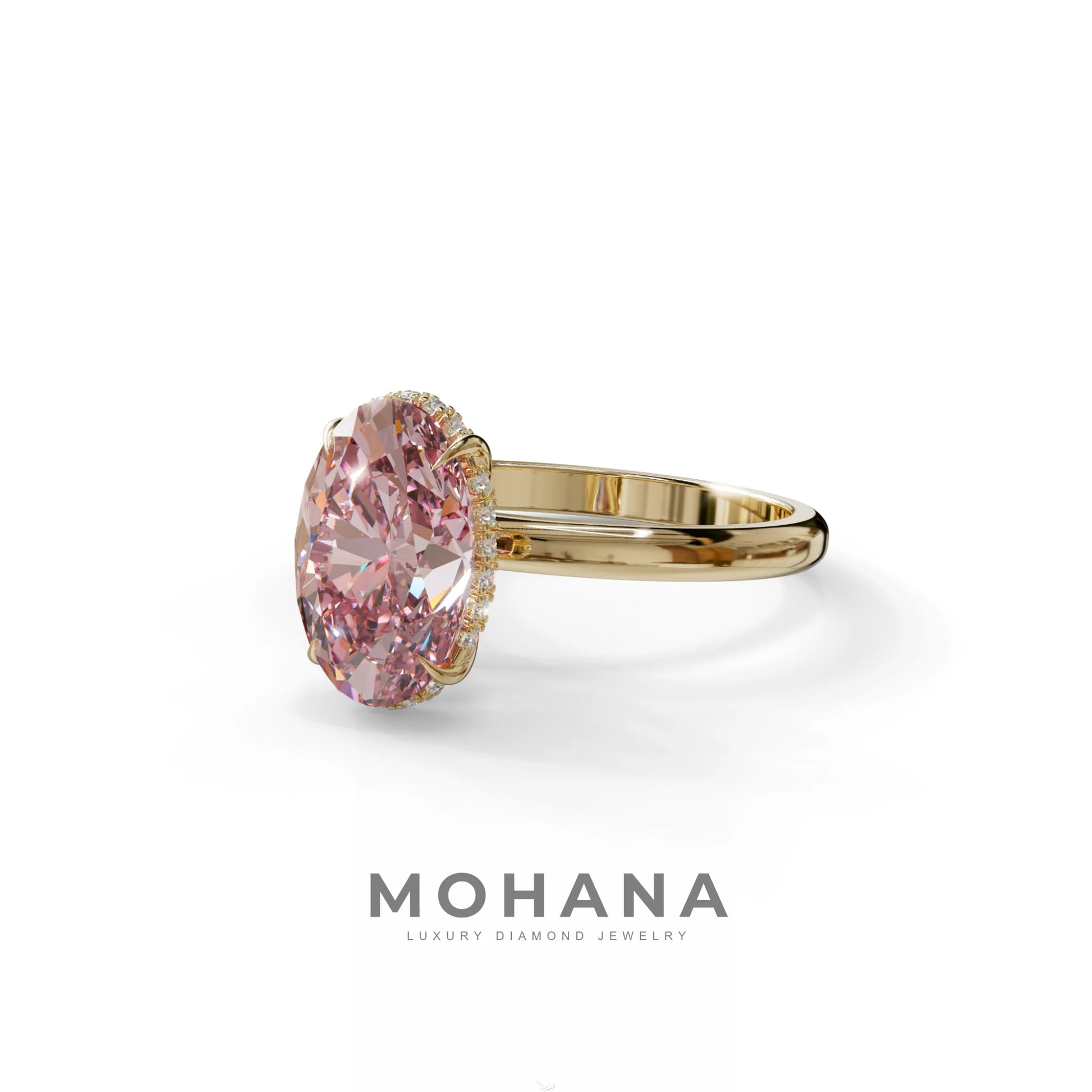 2.5 Carat Pink Oval Cut Hidden Halo Lab Diamond Ring - Mi Amor