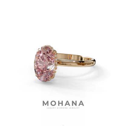 2.5 Carat Pink Oval Cut Hidden Halo Lab Diamond Ring - Mi Amor