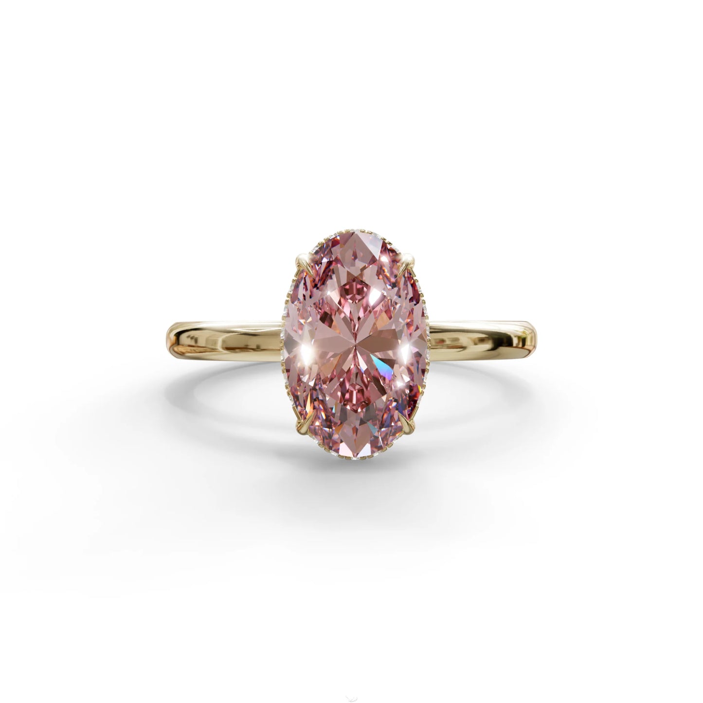 2.5 Carat Pink Oval Cut Hidden Halo Lab Diamond Ring - Mi Amor - 10K Solid Gold / Yellow Gold