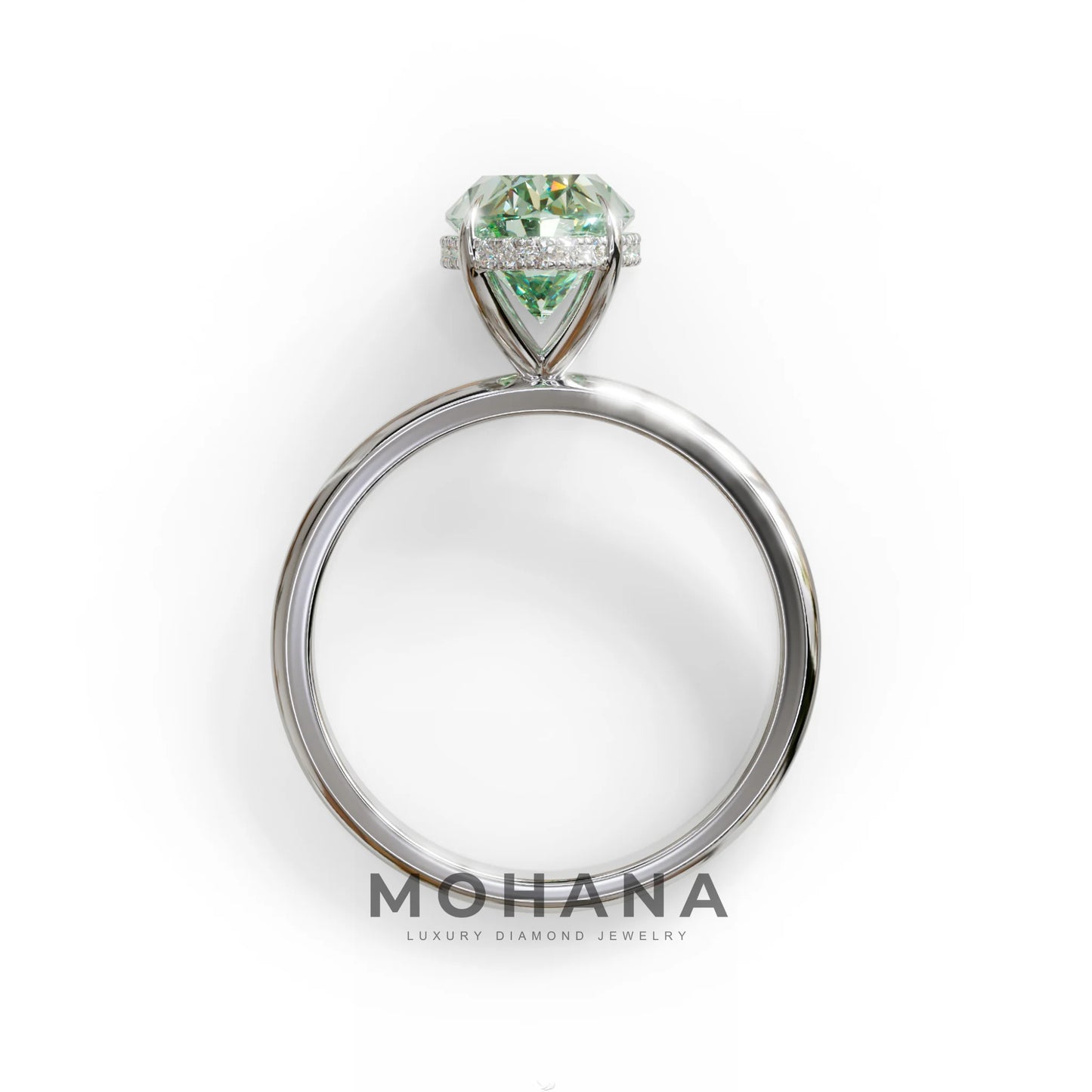 2.5 Carat Green Oval Cut Hidden Halo Lab Diamond Ring - Mi Amor