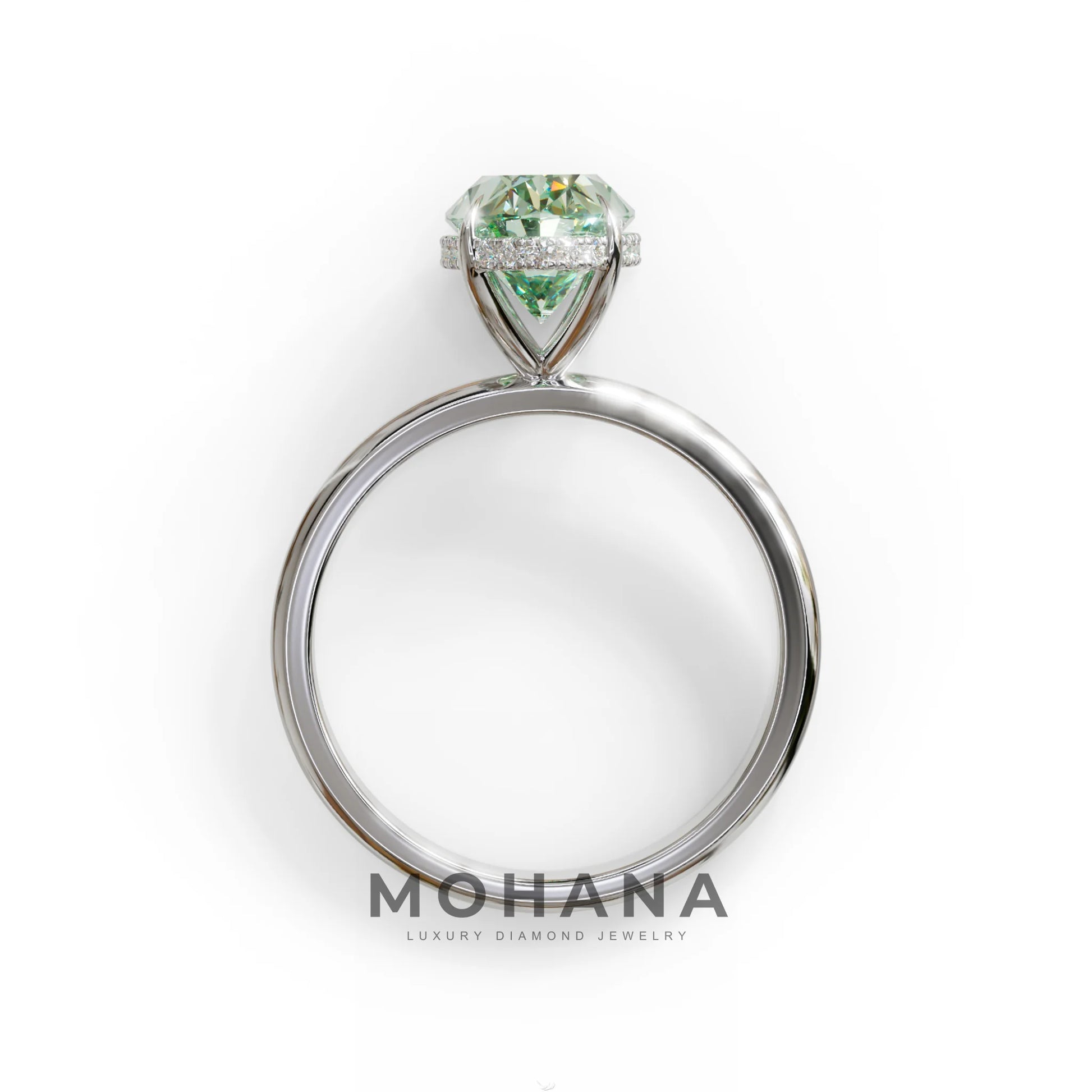 2.5 Carat Green Oval Cut Hidden Halo Lab Diamond Ring - Mi Amor