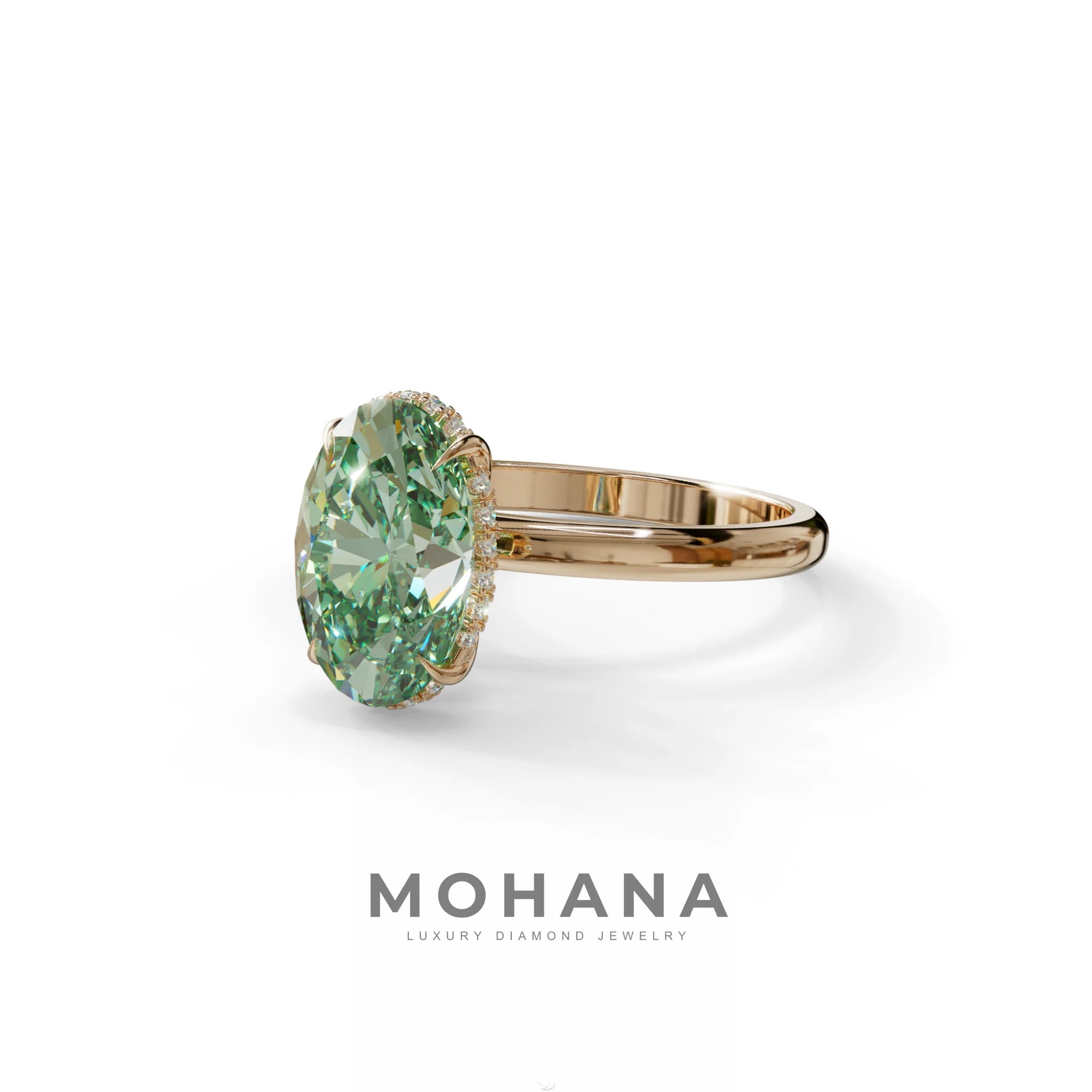 2.5 Carat Green Oval Cut Hidden Halo Lab Diamond Ring - Mi Amor