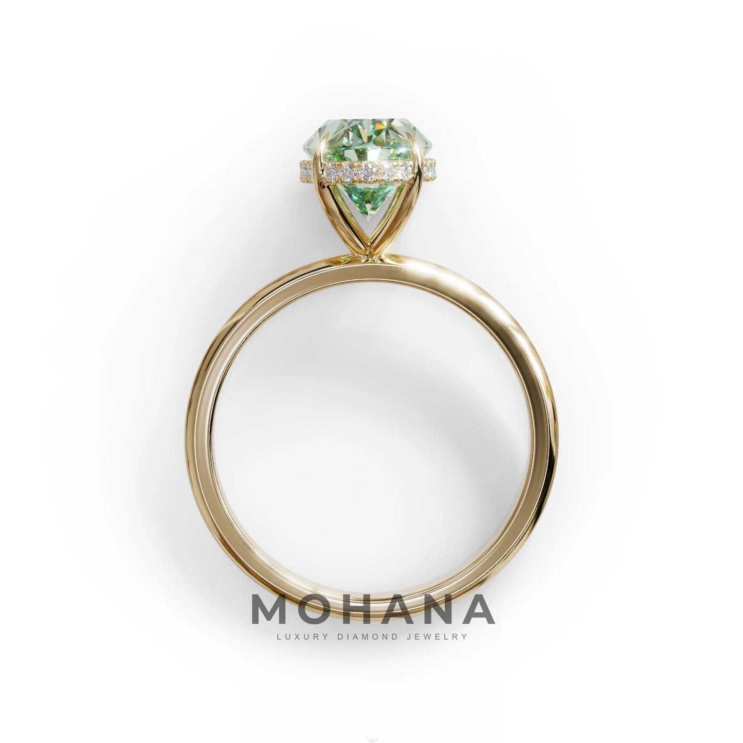 2.5 Carat Green Oval Cut Hidden Halo Lab Diamond Ring - Mi Amor
