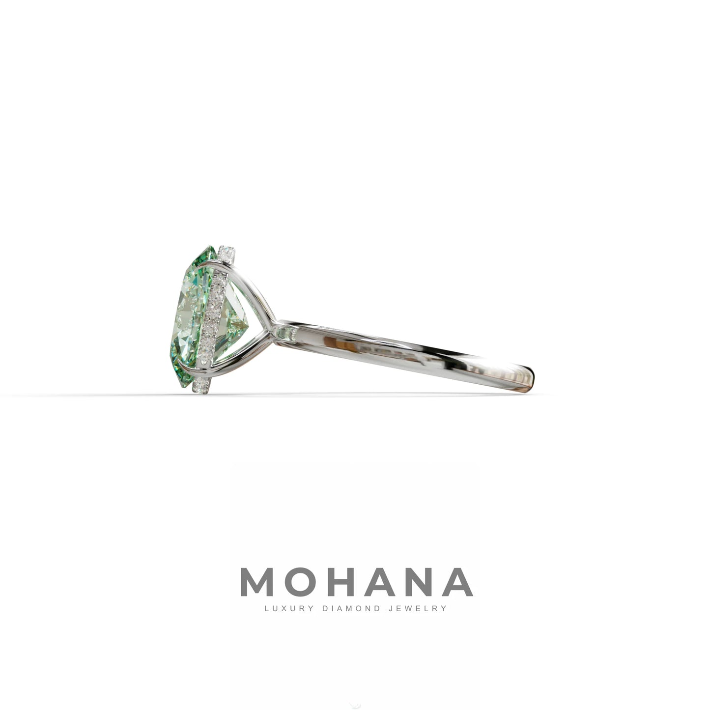 2.5 Carat Green Oval Cut Hidden Halo Lab Diamond Ring - Mi Amor