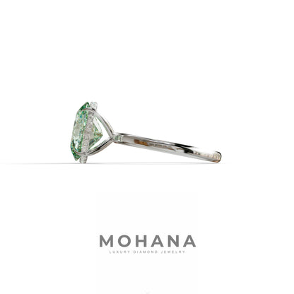2.5 Carat Green Oval Cut Hidden Halo Lab Diamond Ring - Mi Amor