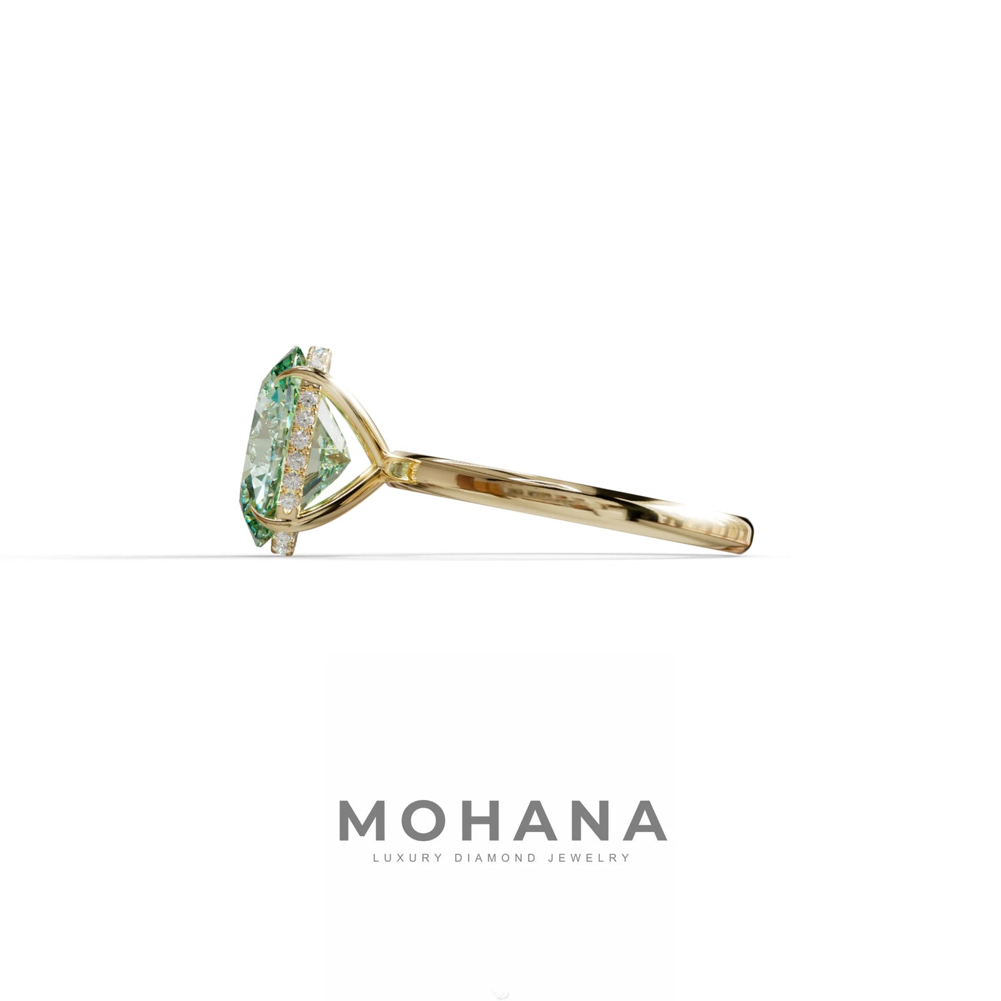 2.5 Carat Green Oval Cut Hidden Halo Lab Diamond Ring - Mi Amor