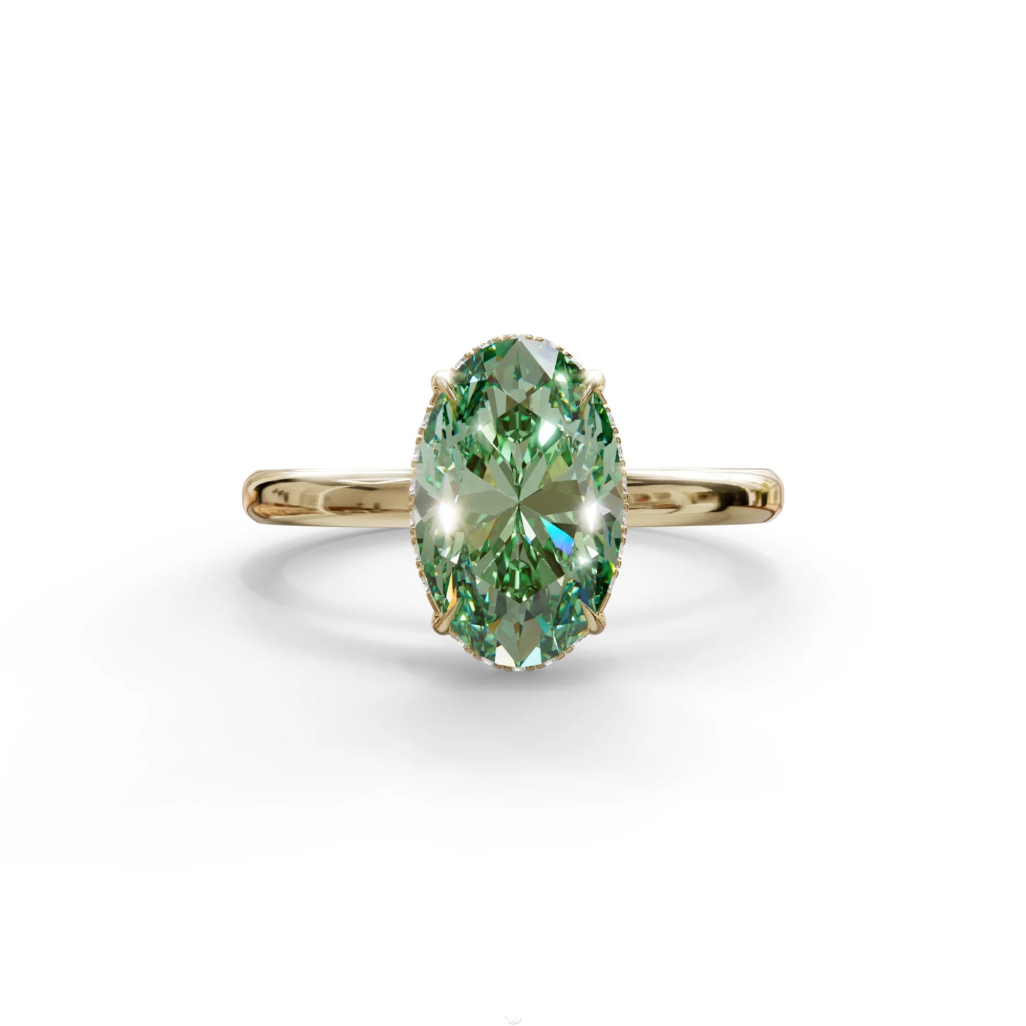 2.5 Carat Green Oval Cut Hidden Halo Lab Diamond Ring - Mi Amor - 10K Solid Gold / Yellow Gold