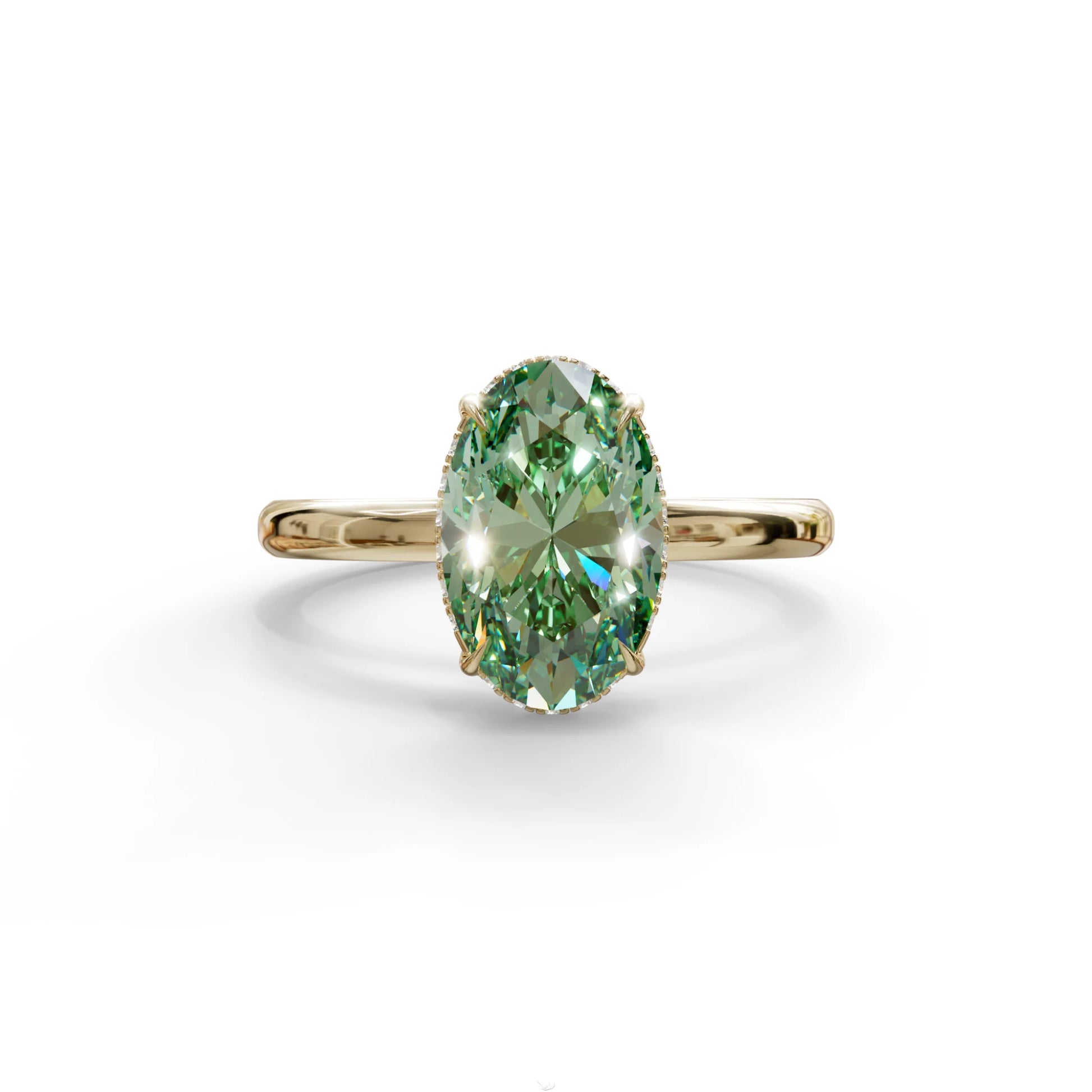 2.5 Carat Green Oval Cut Hidden Halo Lab Diamond Ring - Mi Amor - 10K Solid Gold / Yellow Gold
