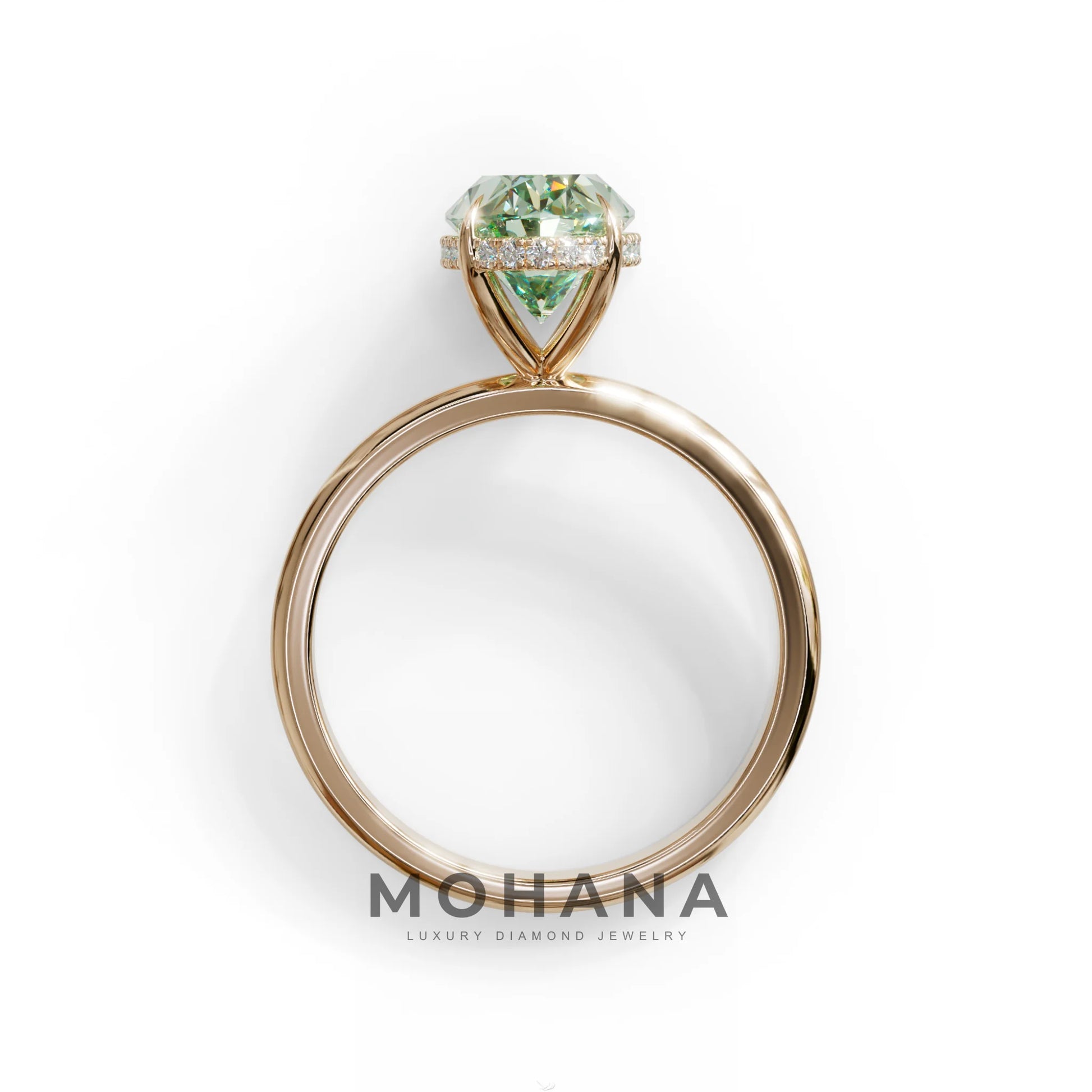 2.5 Carat Green Oval Cut Hidden Halo Lab Diamond Ring - Mi Amor