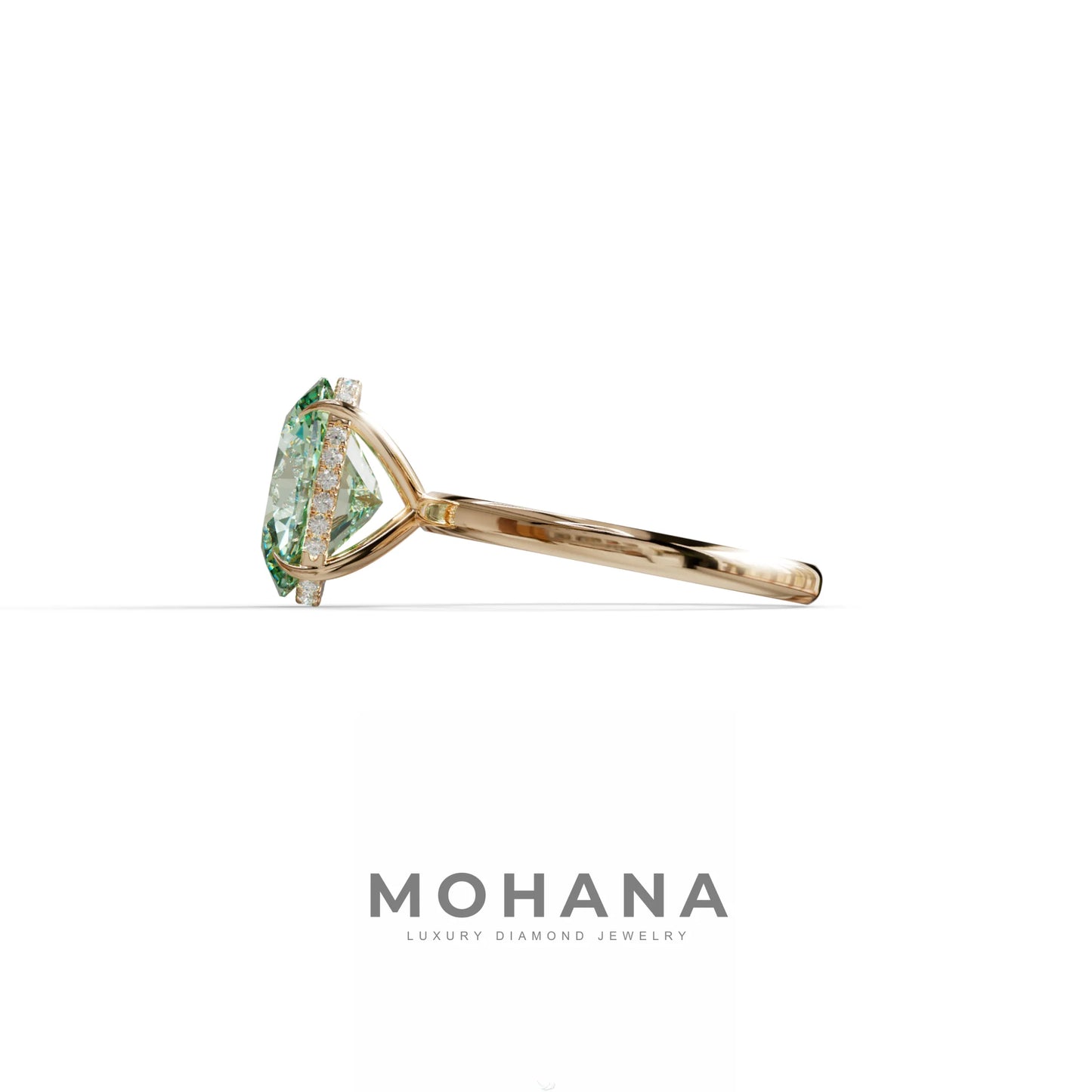 2.5 Carat Green Oval Cut Hidden Halo Lab Diamond Ring - Mi Amor