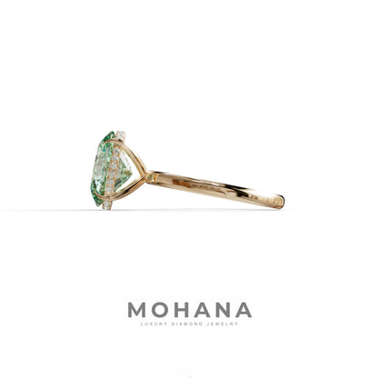 2.5 Carat Green Oval Cut Hidden Halo Lab Diamond Ring - Mi Amor
