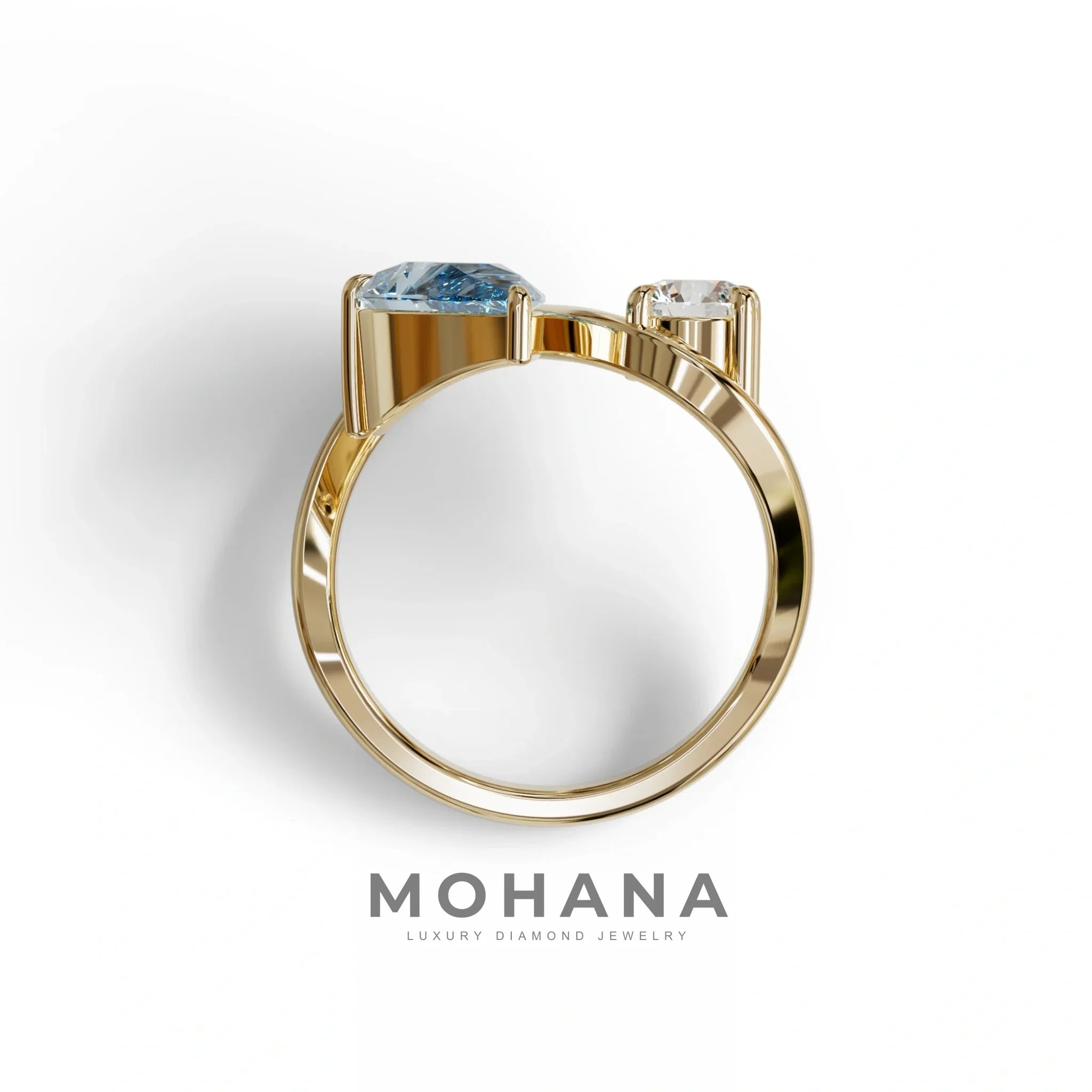 2.8 Carat Blue Pear and Round Cut Lab Diamond Engagement Ring - Toi Et Moi