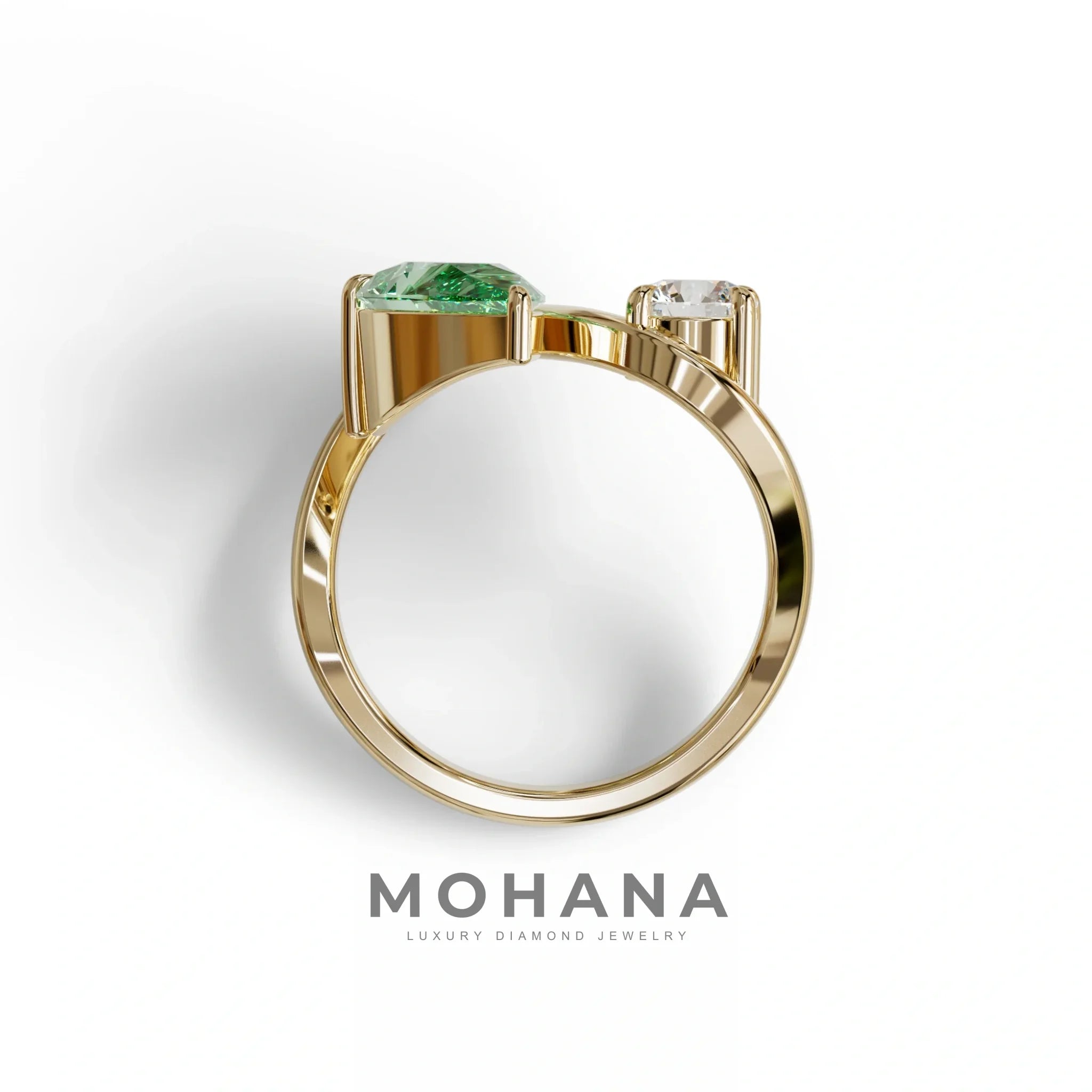2.8 Carat Green Pear and Round Cut Lab Diamond Engagement Ring - Toi Et Moi