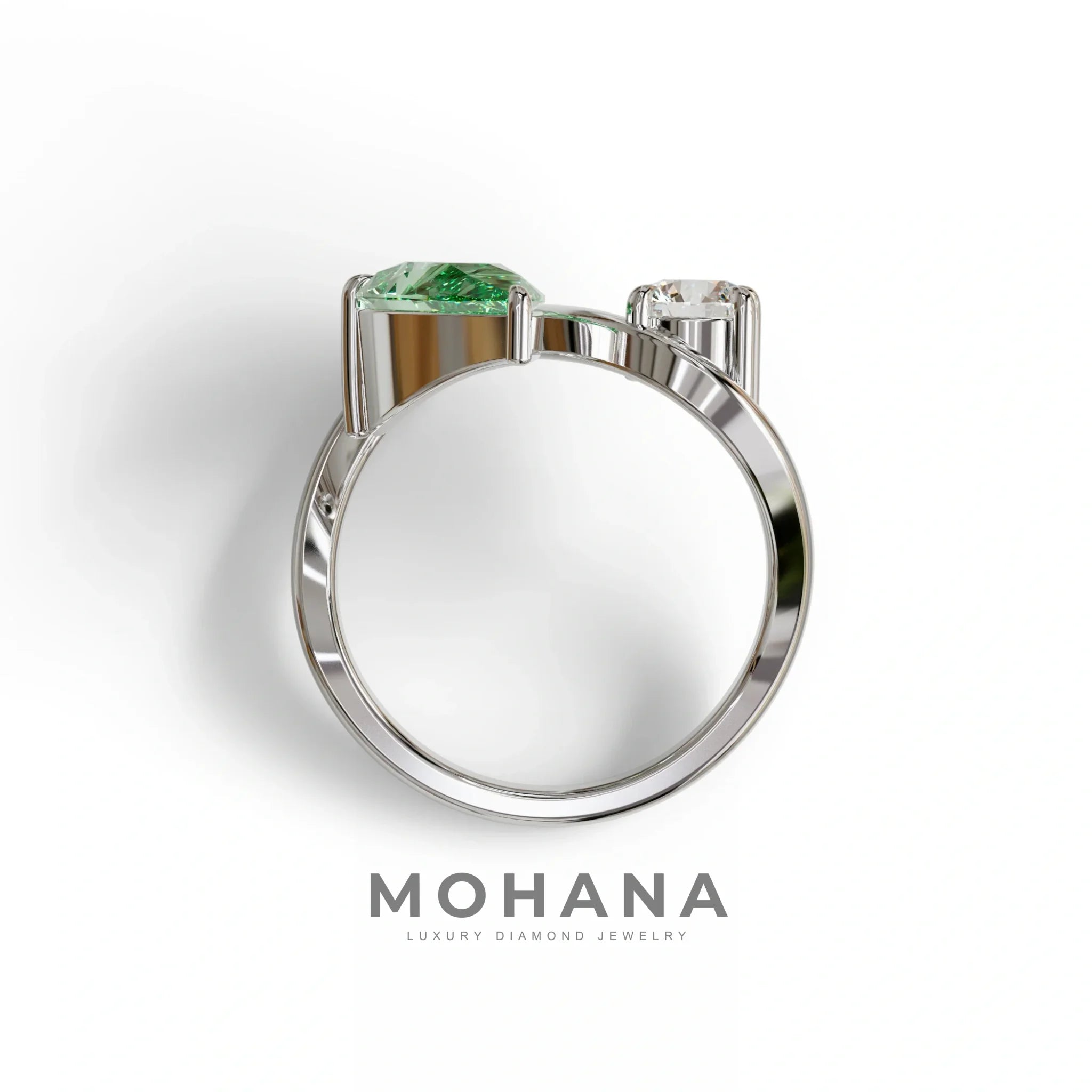 2.8 Carat Green Pear and Round Cut Lab Diamond Engagement Ring - Toi Et Moi