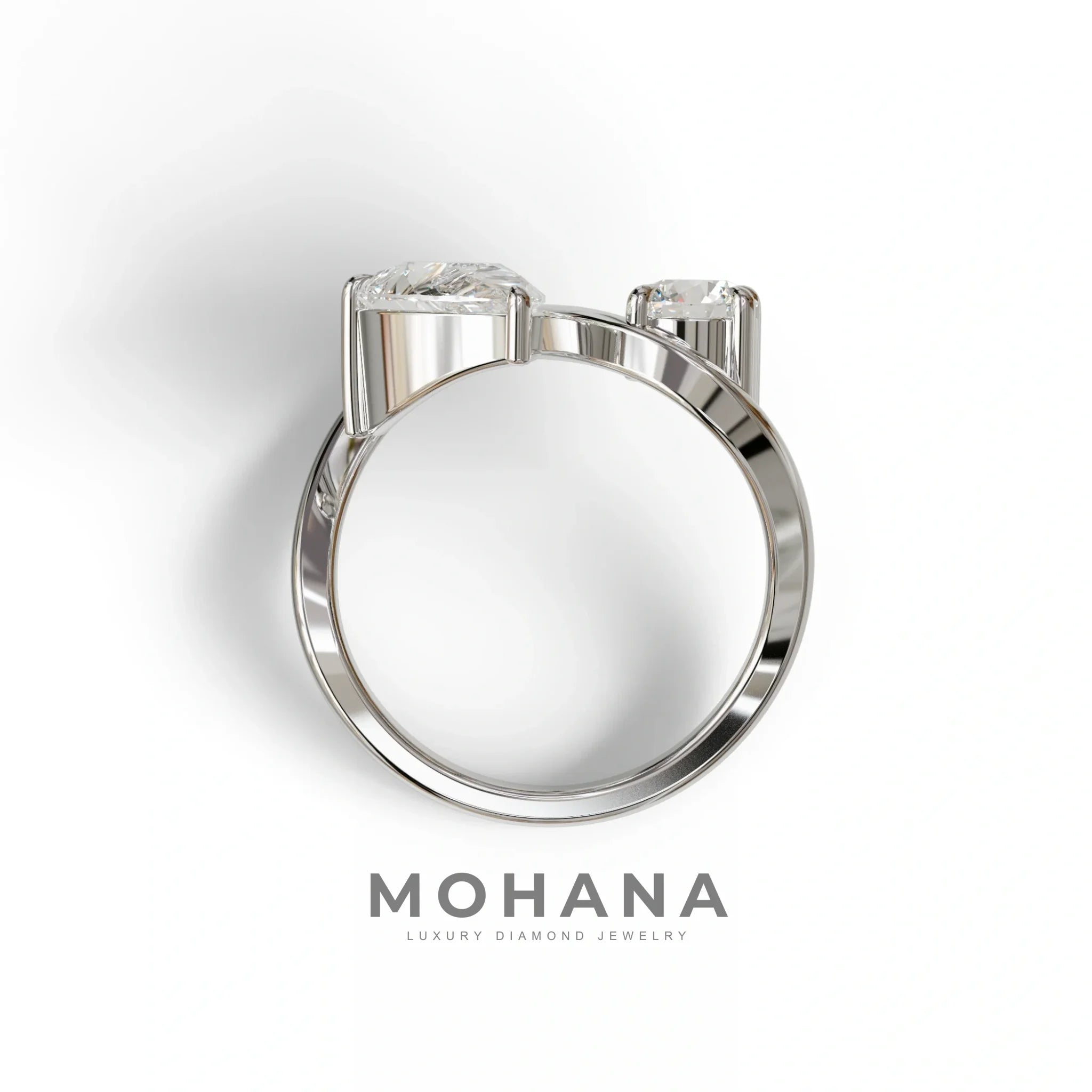 2.8 Carat E VVS Pear and Round Cut Lab Diamond Engagement Ring - Toi Et Moi