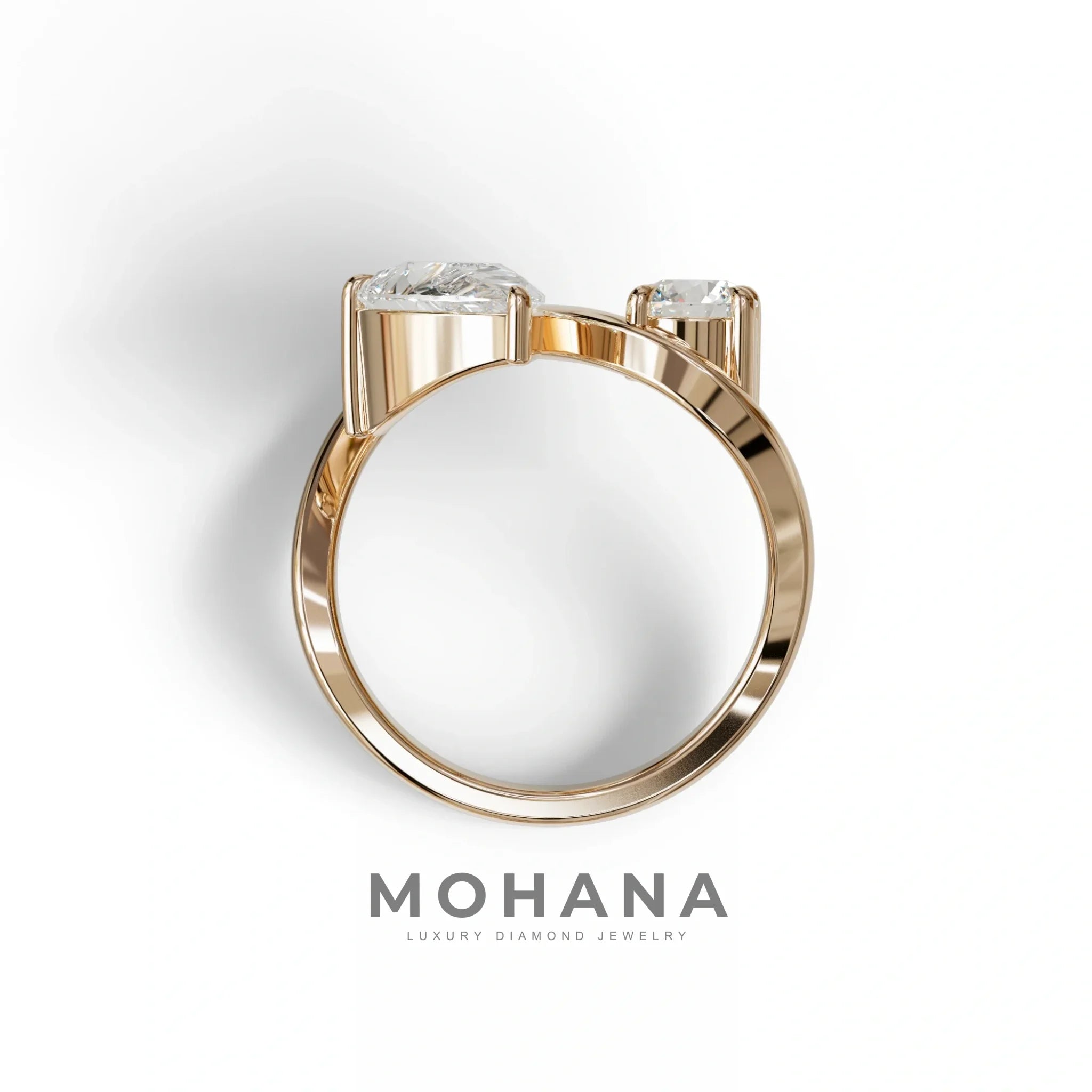 2.8 Carat E VVS Pear and Round Cut Lab Diamond Engagement Ring - Toi Et Moi