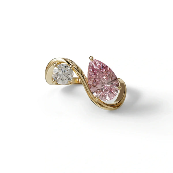2.8 Carat Pink Lab Grown Diamond Engagement Ring – Pear Cut Toi Et Moi | Toi Et Moi
